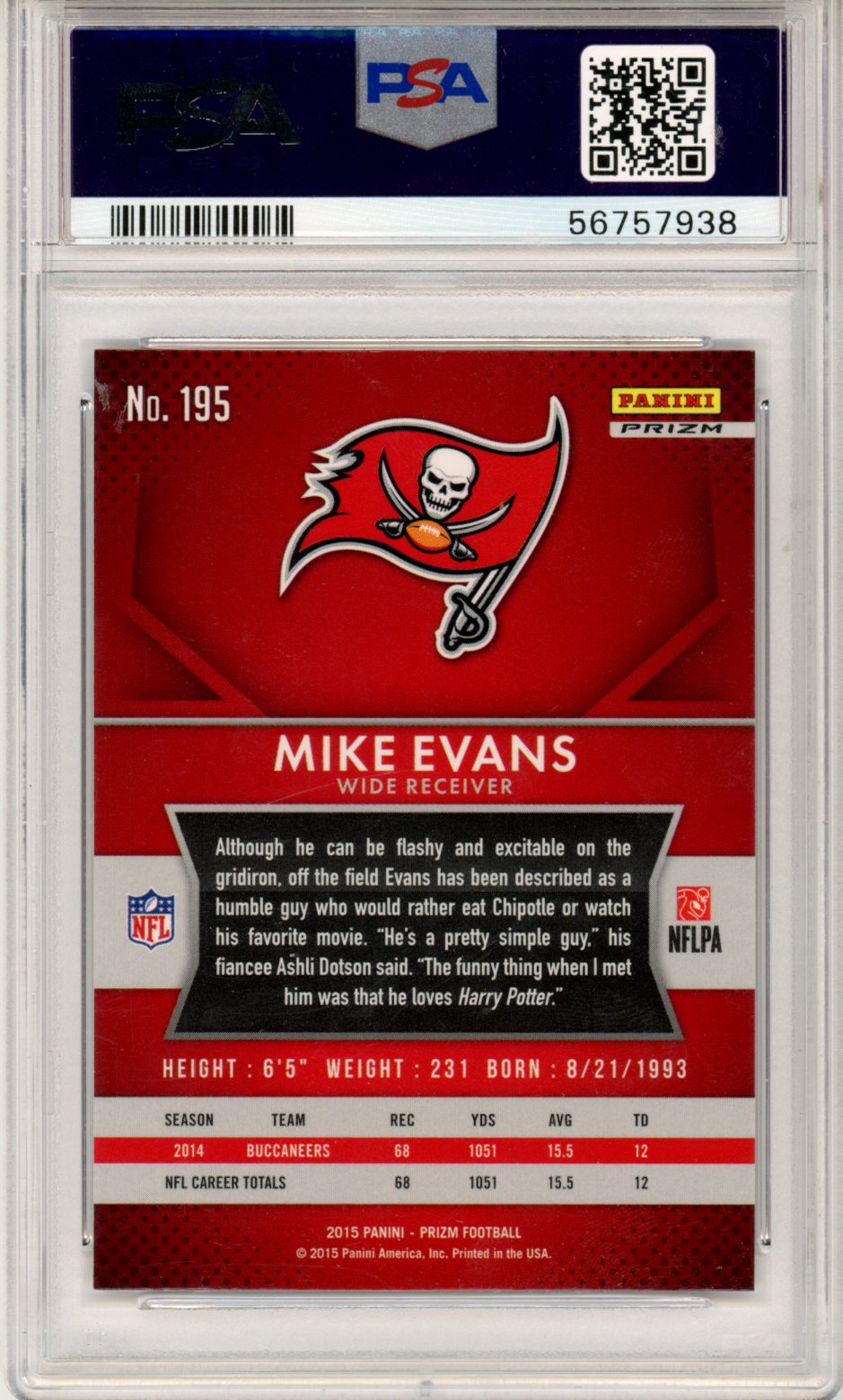 2015 Panini Prizm Mike Evans Red #195 PSA 10