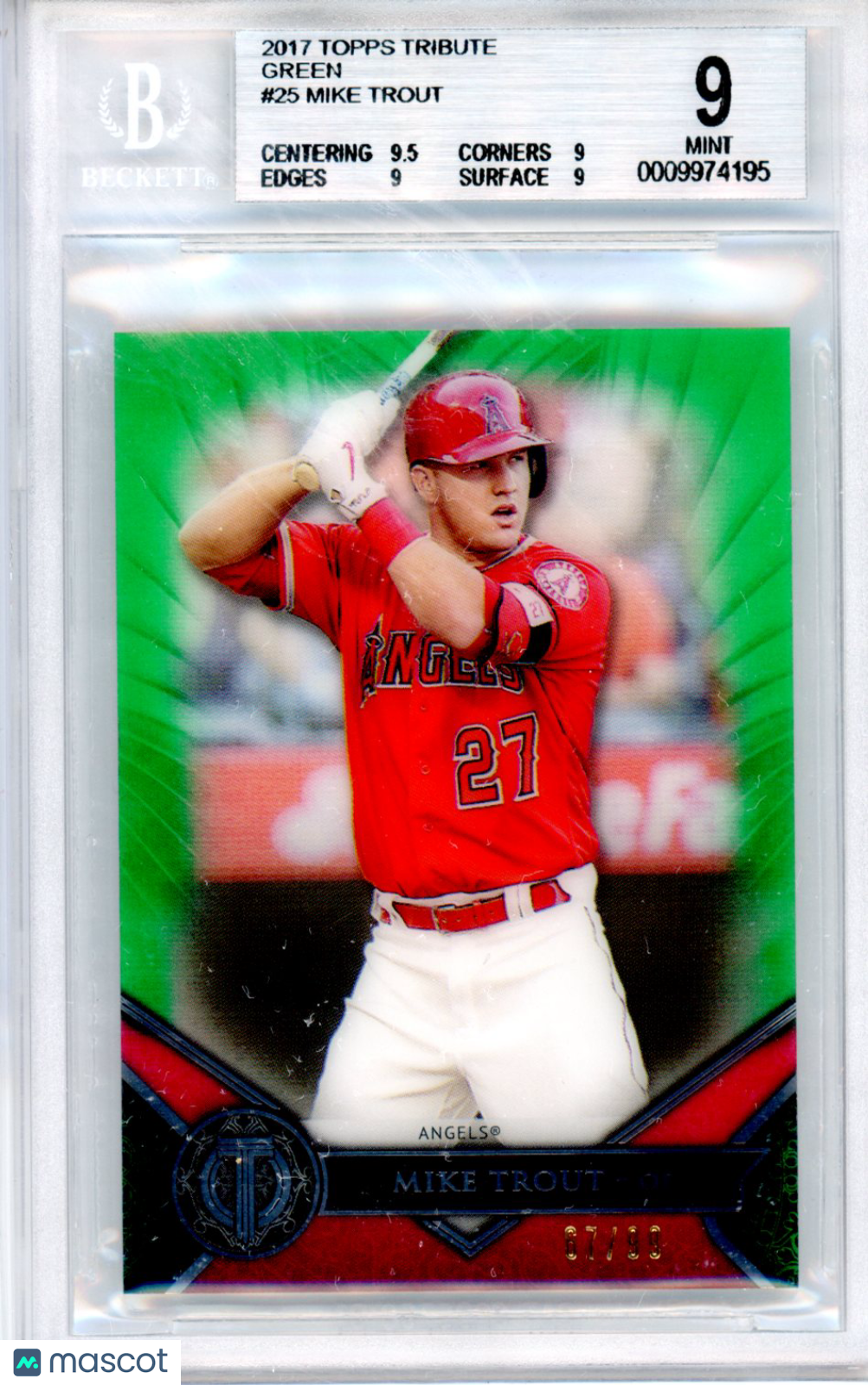 2017 Topps Tribute Green Mike Trout #25 BGS 9 /99