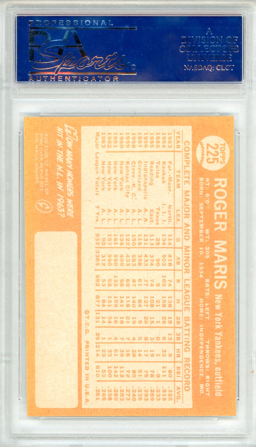 1964 Topps Roger Maris Oc #225 PSA 8