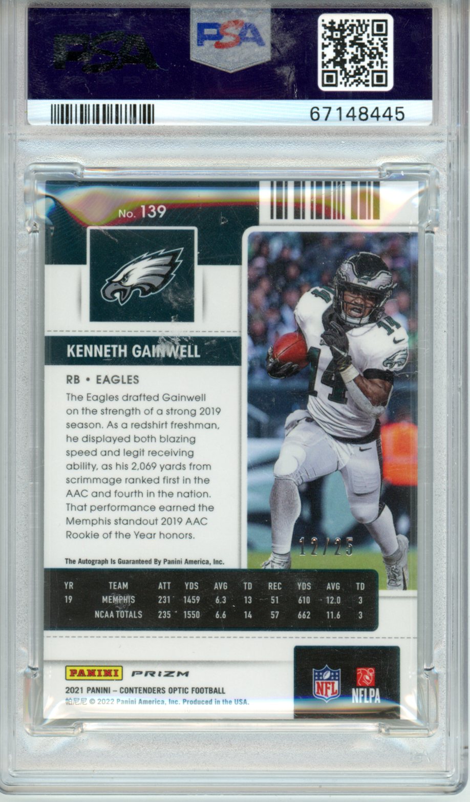2021 Panini Contenders Optic Kenneth Gainwell Autograph Green Pulsar #139 PSA 9