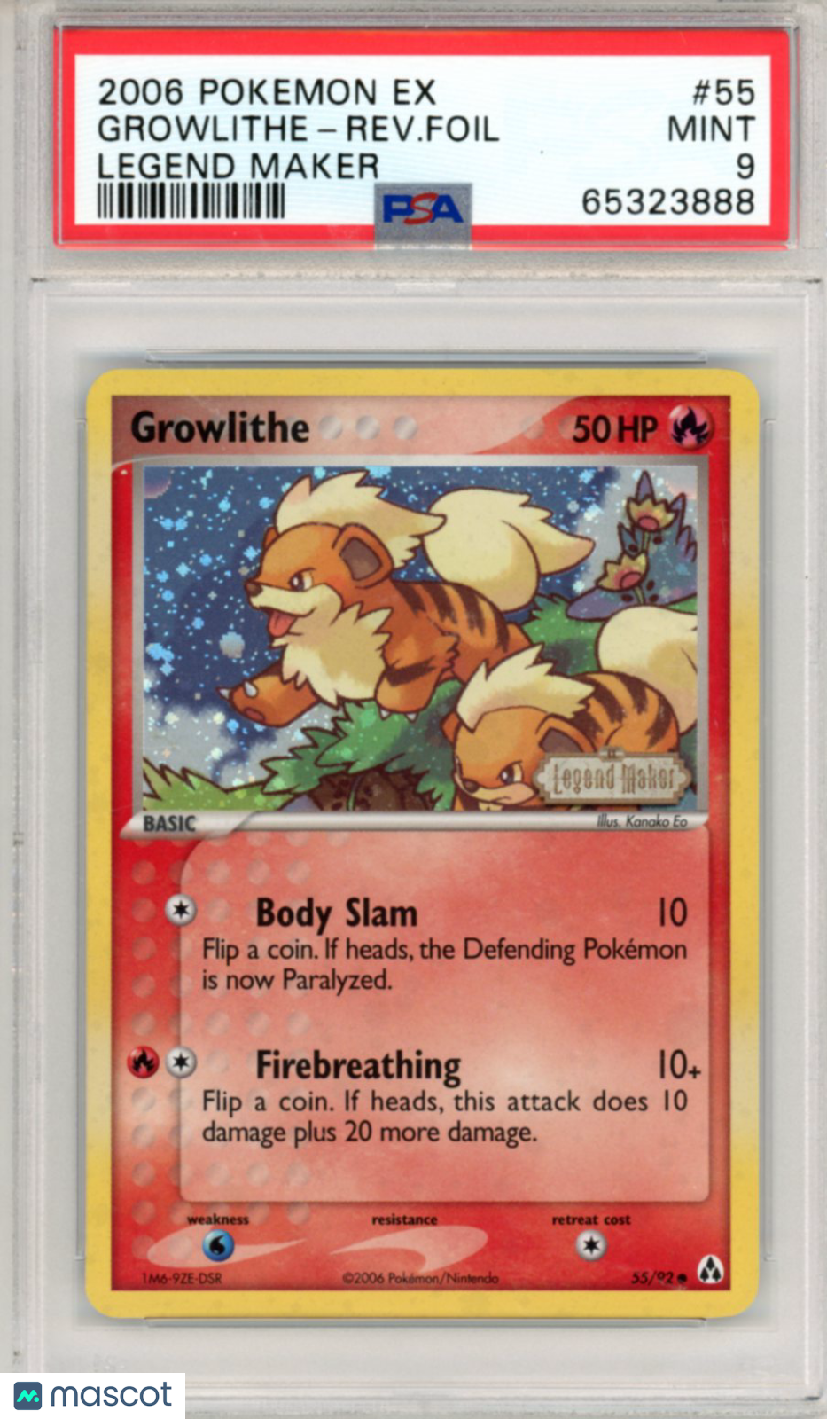 2006 Pokemon EX Legend Maker Growlithe-Rev. Foil #55 PSA 9 MINT