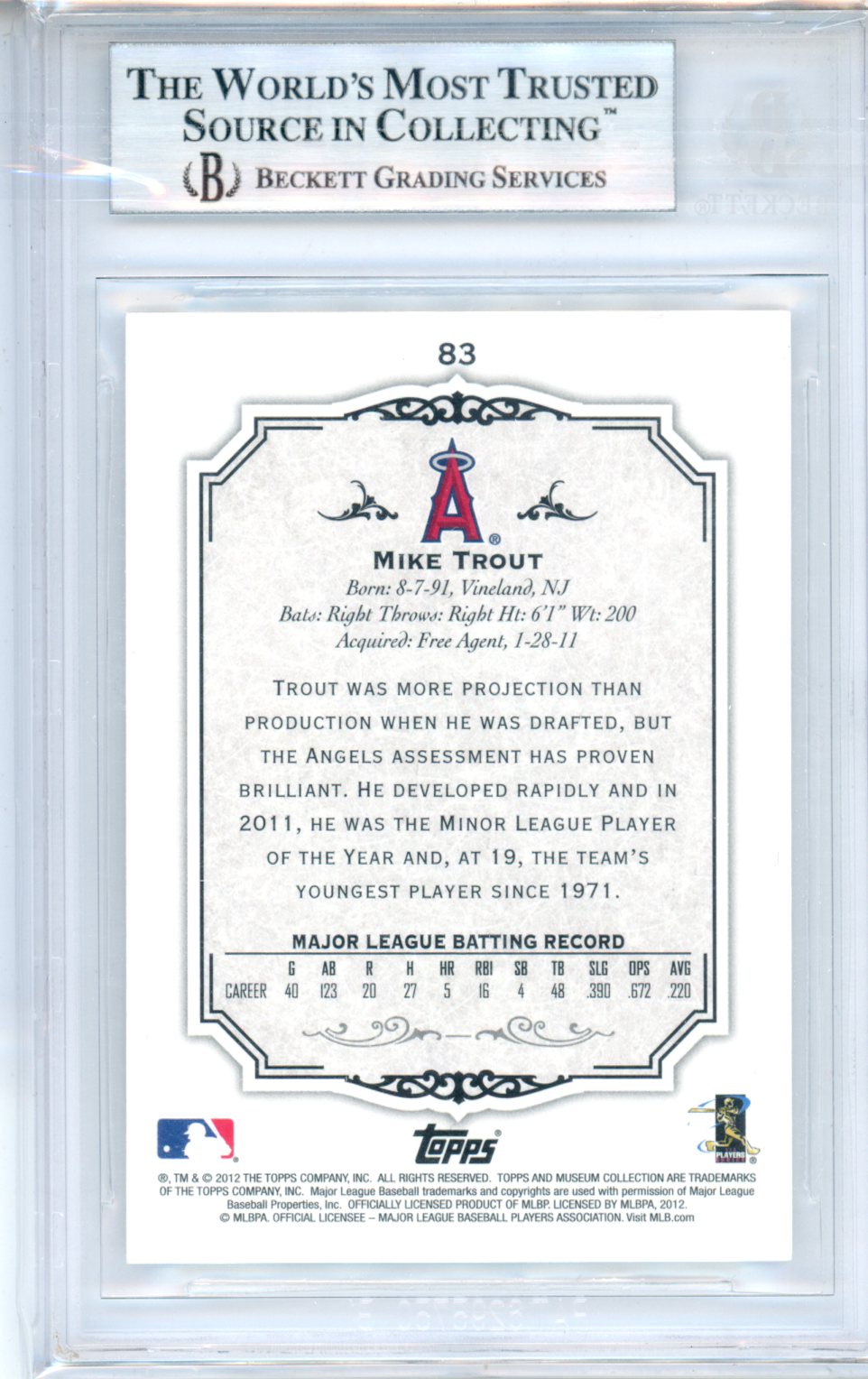 2012 Topps Museum Collection Mike Trout #83 BGS 8.5