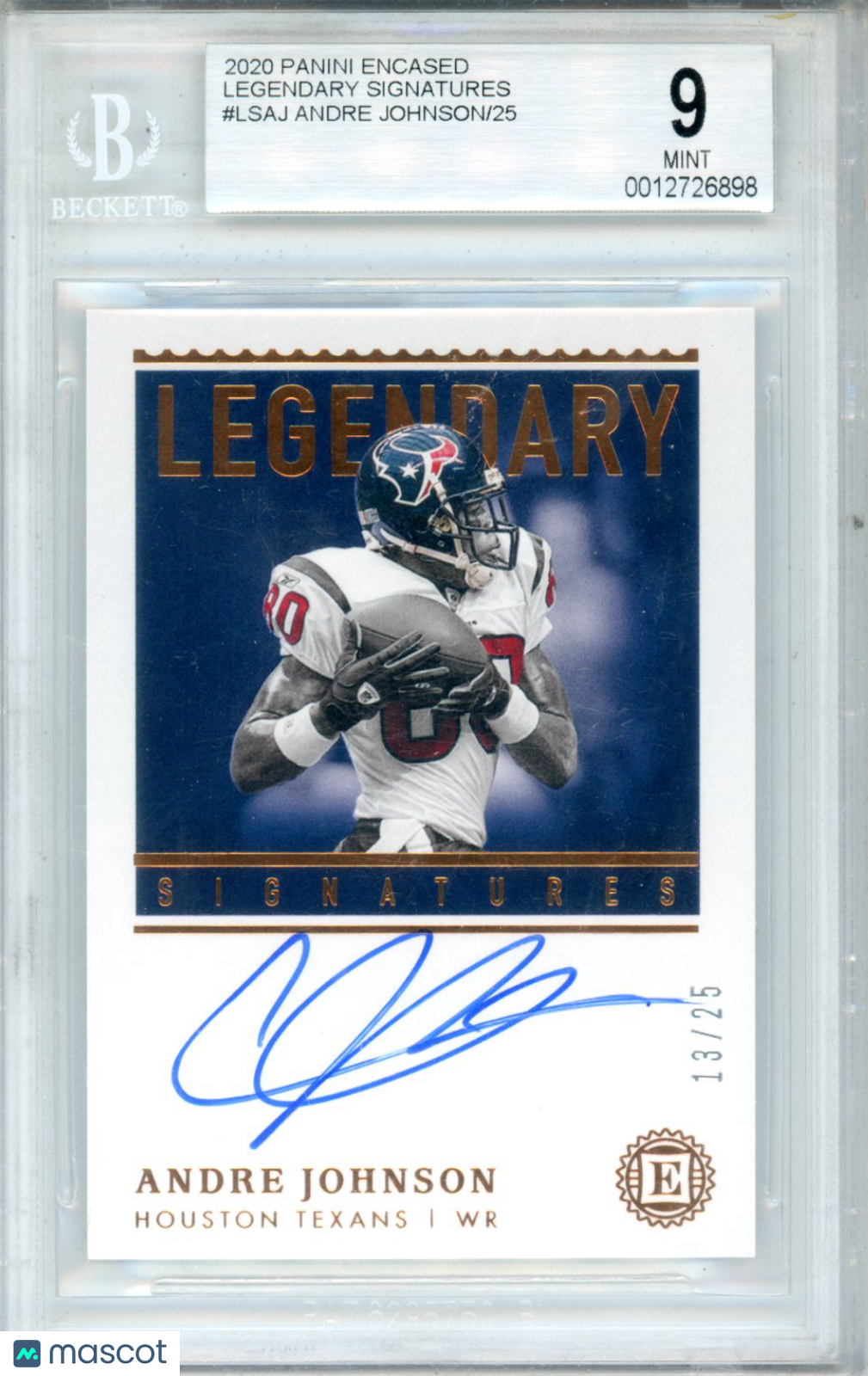 2020 Panini Encased Legendary Signatures Andre Johnson /25 BGS 9 Houston Texans