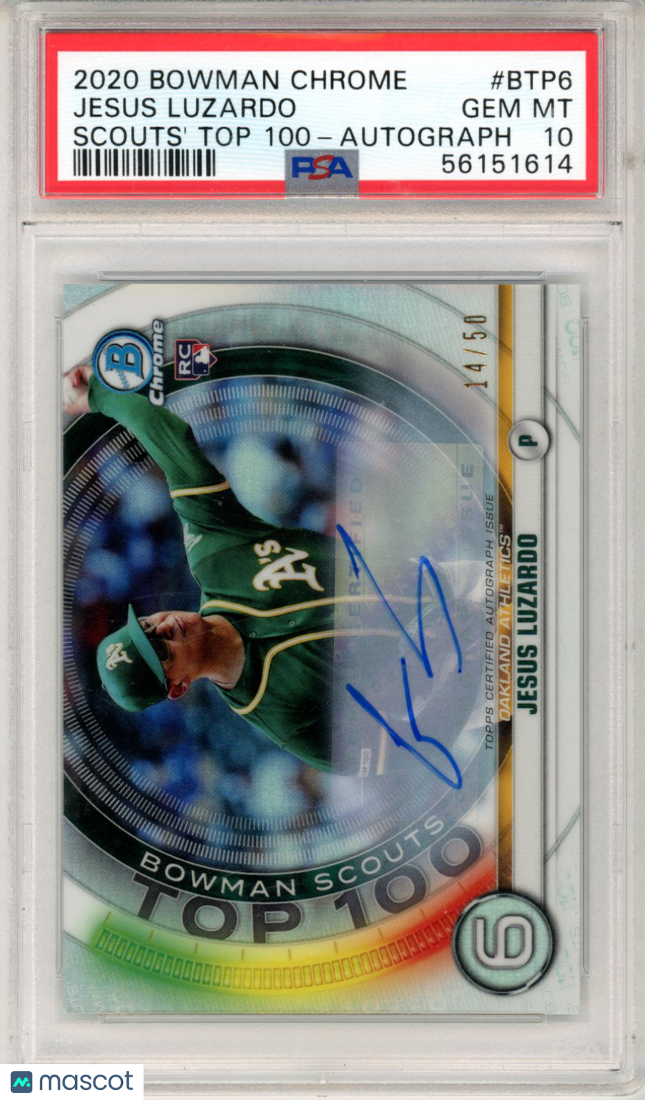 2020 Bowman Chrome Scouts' Top 100 Jesus Luzardo Autograph #BTP6 PSA 10
