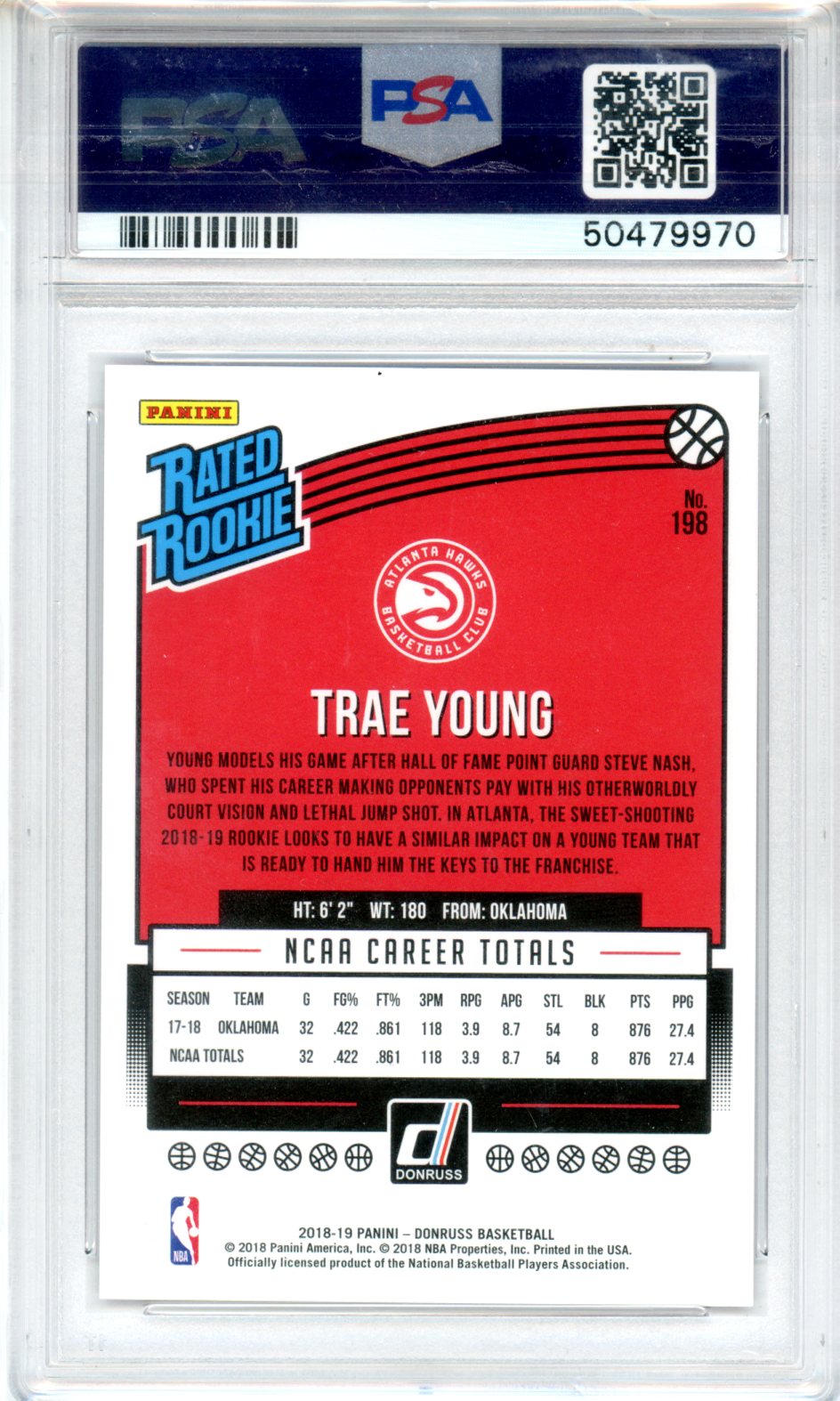 2018 Panini Donruss Trae Young Press Proof Red Laser #198 PSA 9