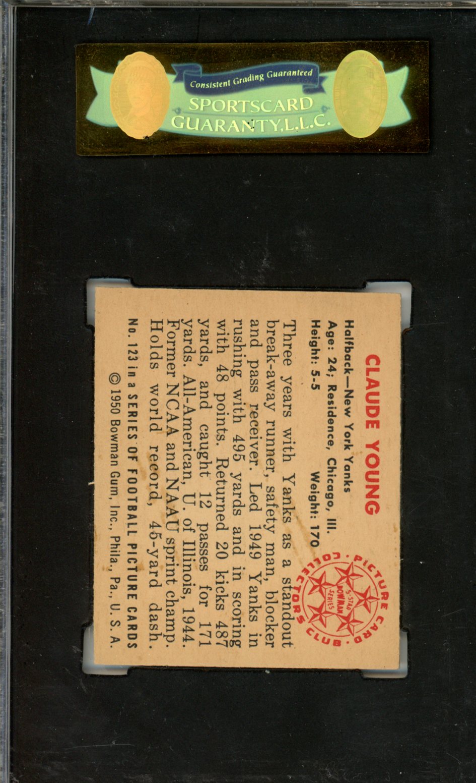 1950 Bowman Claude Young Rookie #123 SGC 5.5 NEW YORK YANKS
