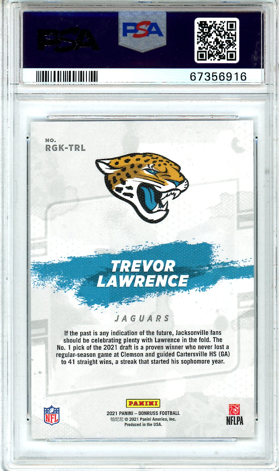 2021 Donruss Rookie Gridiron Kings Trevor Lawrence PSA 10 GEM MINT Jacksonville