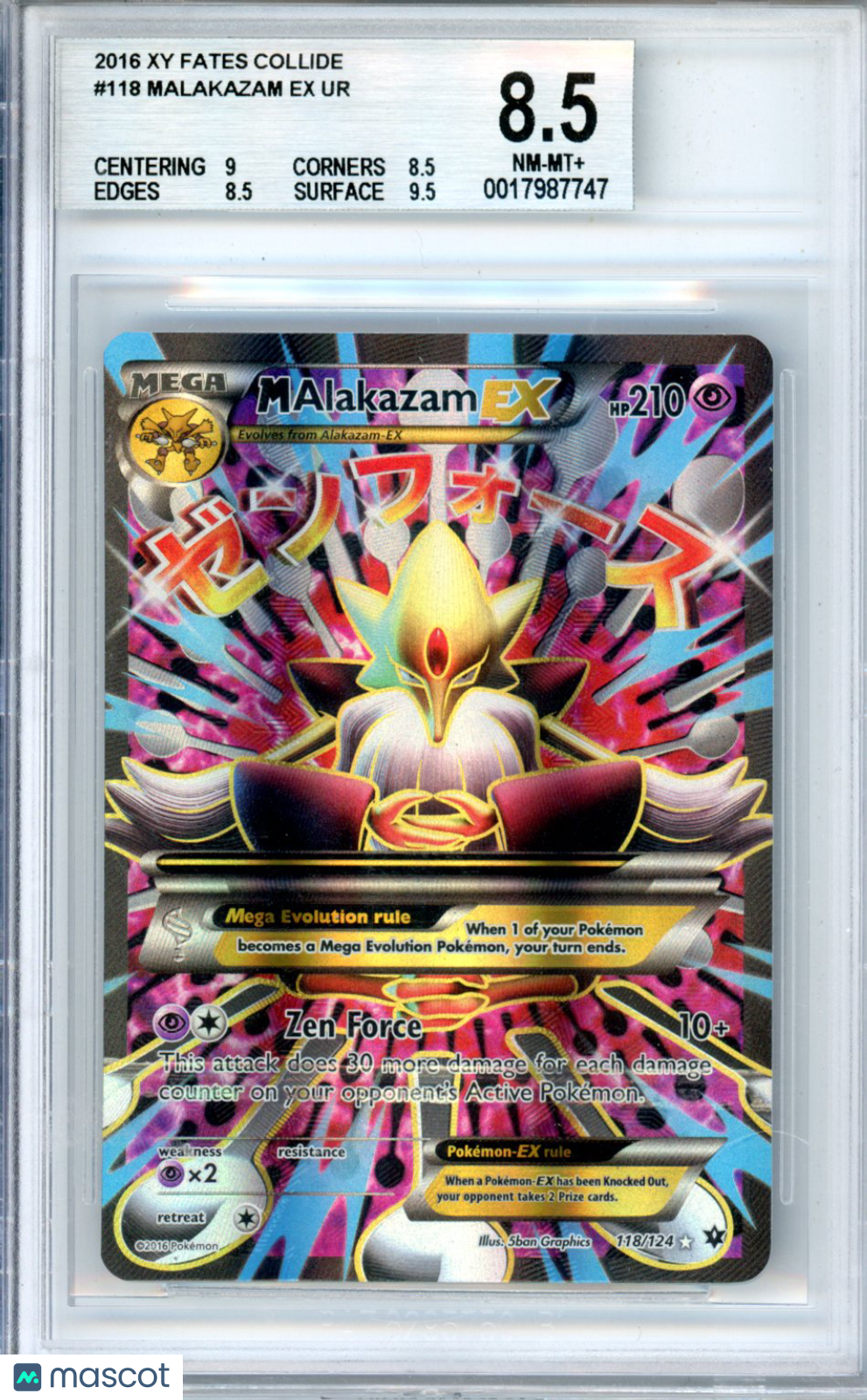 2016 Pokemon XY Fates Collide M Alakazam EX UR #118 BGS 8.5