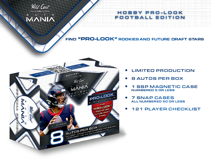 HOT PACK 2023 Wild Card Auto Mania Hobby Box Pro Look Football Edition HIT PACK (1 Auto #d to 3 or less) DRAFT NIGHT