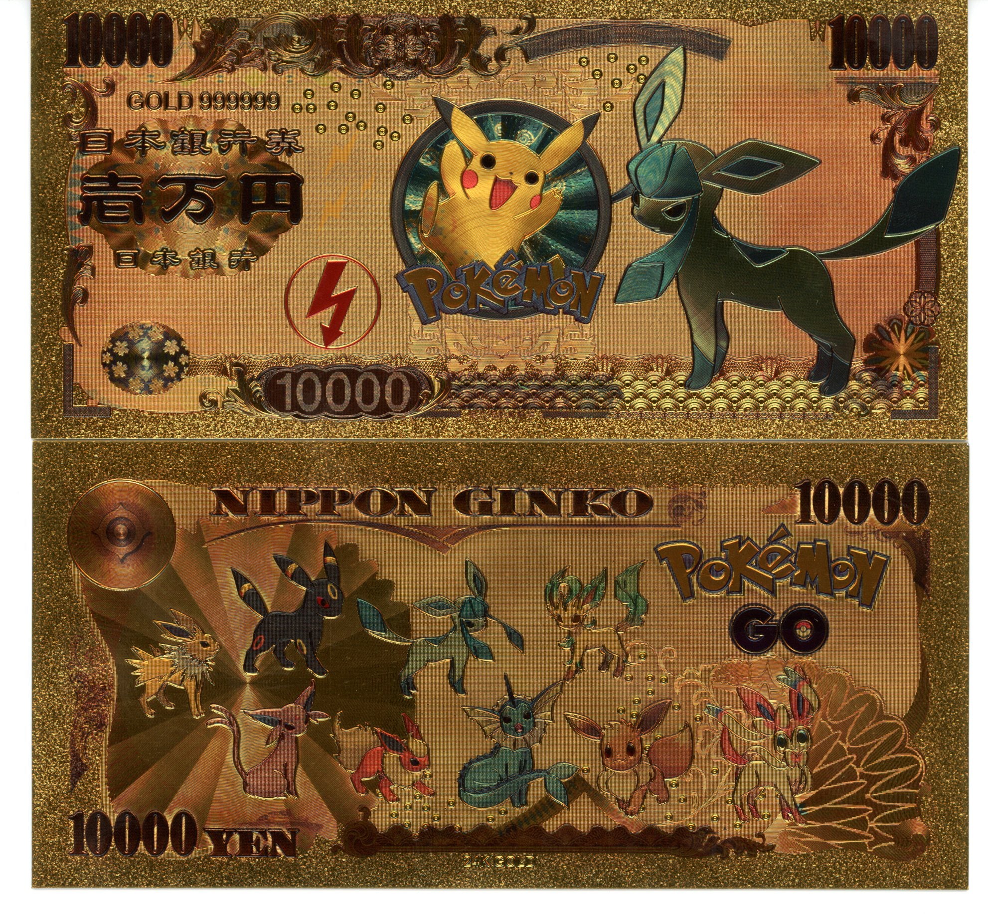 Pokemon Novelty Collectible Pokey Bucks Commemorative Banknote Gold Glaceon