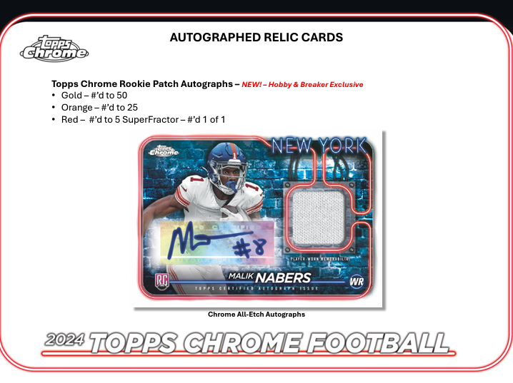 2024 Topps Chrome Football Hobby Box (2 Autographs / Box)