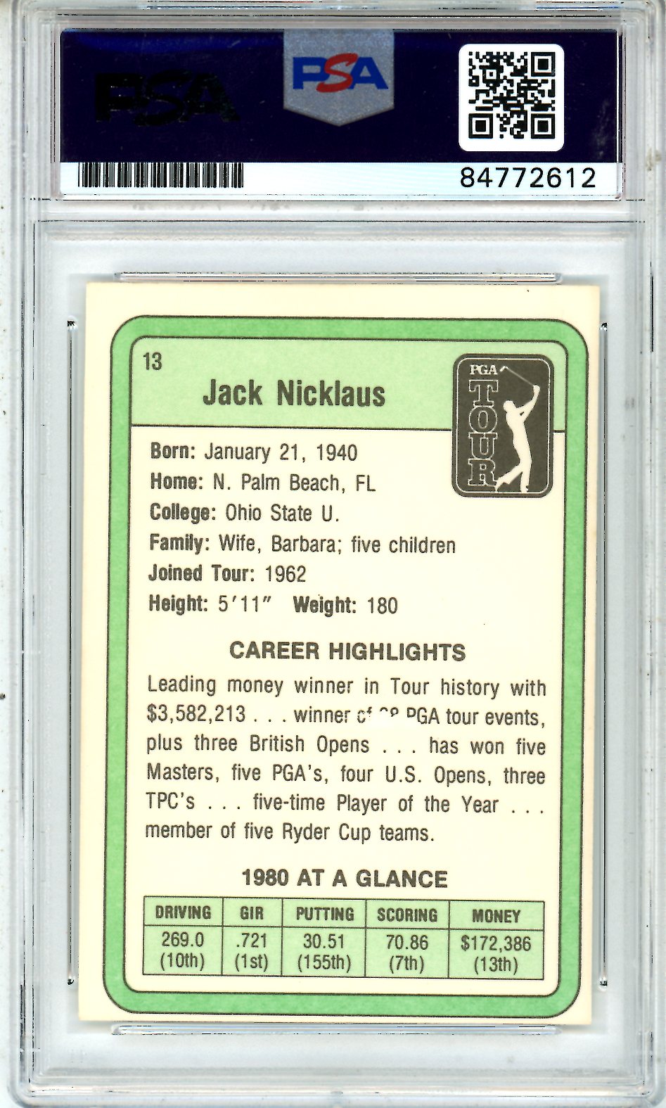 1981 Donruss Golf Jack Nicklaus RC Auto PSA Authentic On Card GEM MINT AU 10 HOF