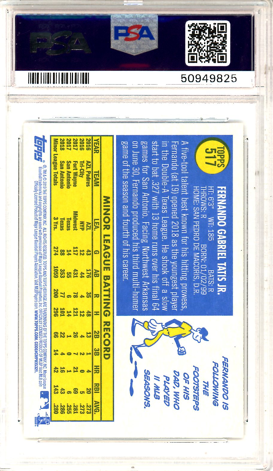 2019 Topps Heritage Fernando Tatis JR. Rookie #517 PSA 9 MINT San Diego Padres - Graded Sports Cards