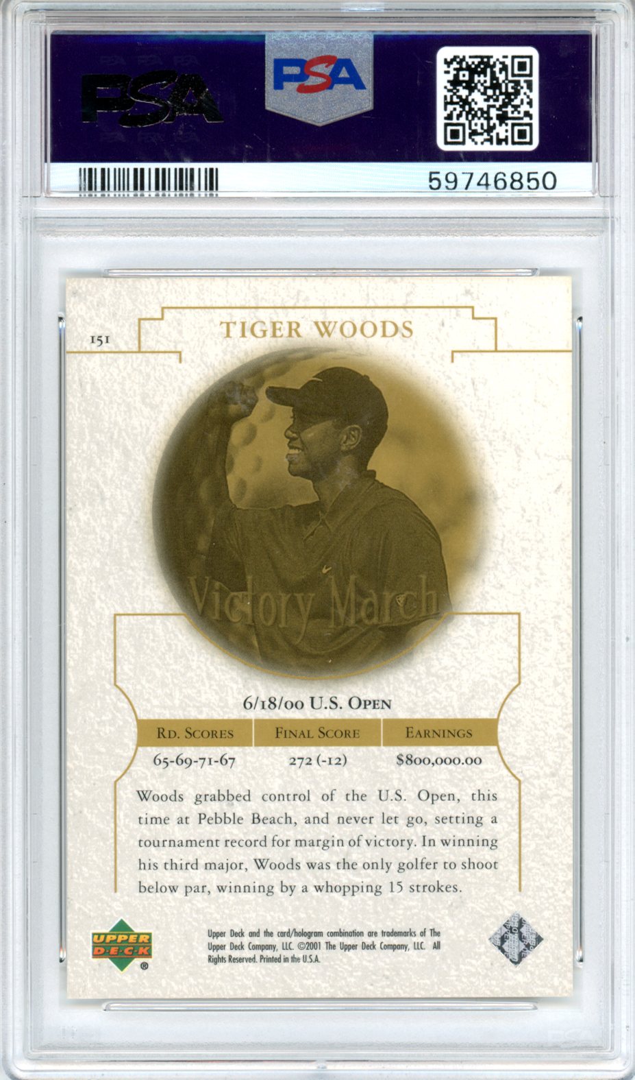 2001 Upper Deck Golf Tiger Woods #151 PSA 10