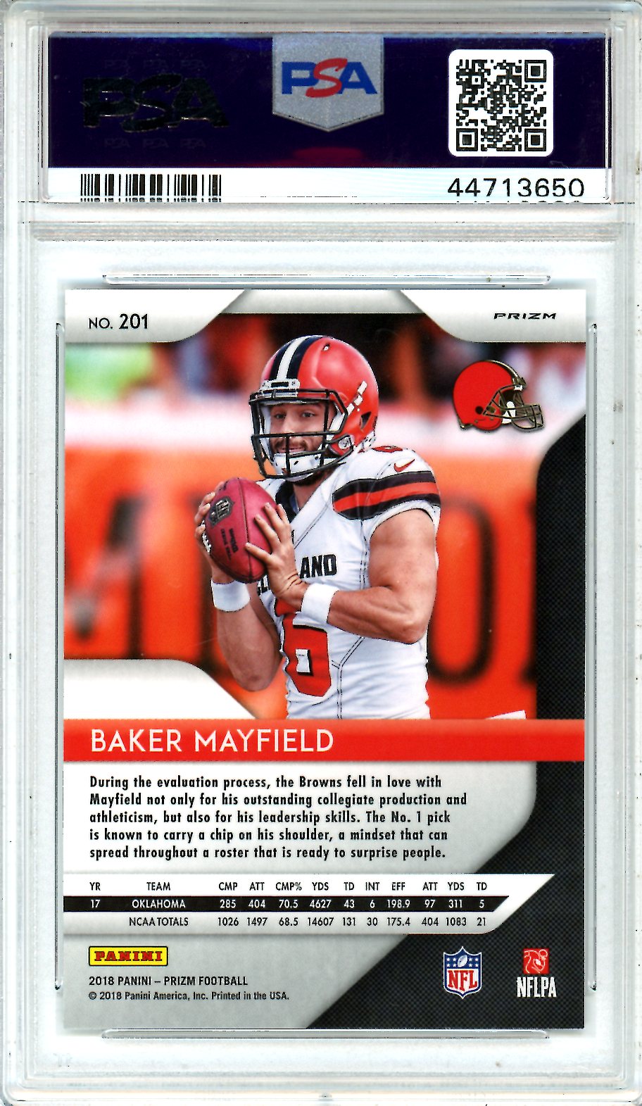 2018 Prizm Baker Mayfield Disco Rookie #201 PSA 10 GEM MINT Cleveland Browns