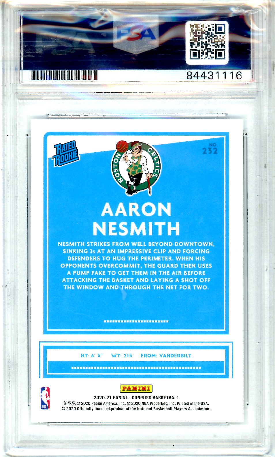 2020-21 Donruss Rated Rookies Aaron Nesmith PSA/DNA 10 GEM MINT On Card AUTO