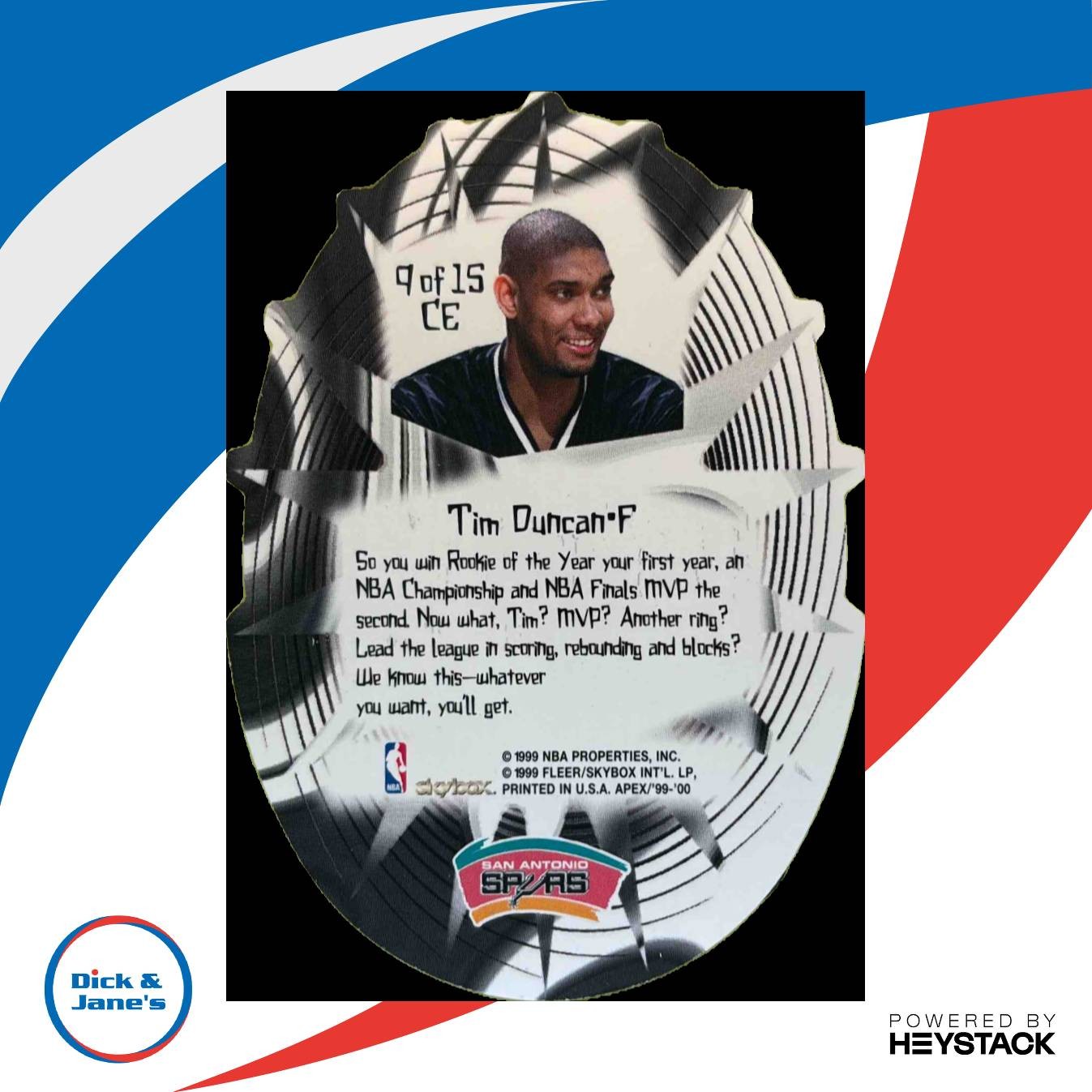 Apex Tim Duncan Cutting Edge #9 CE San Antonio Spurs - Sports Cards