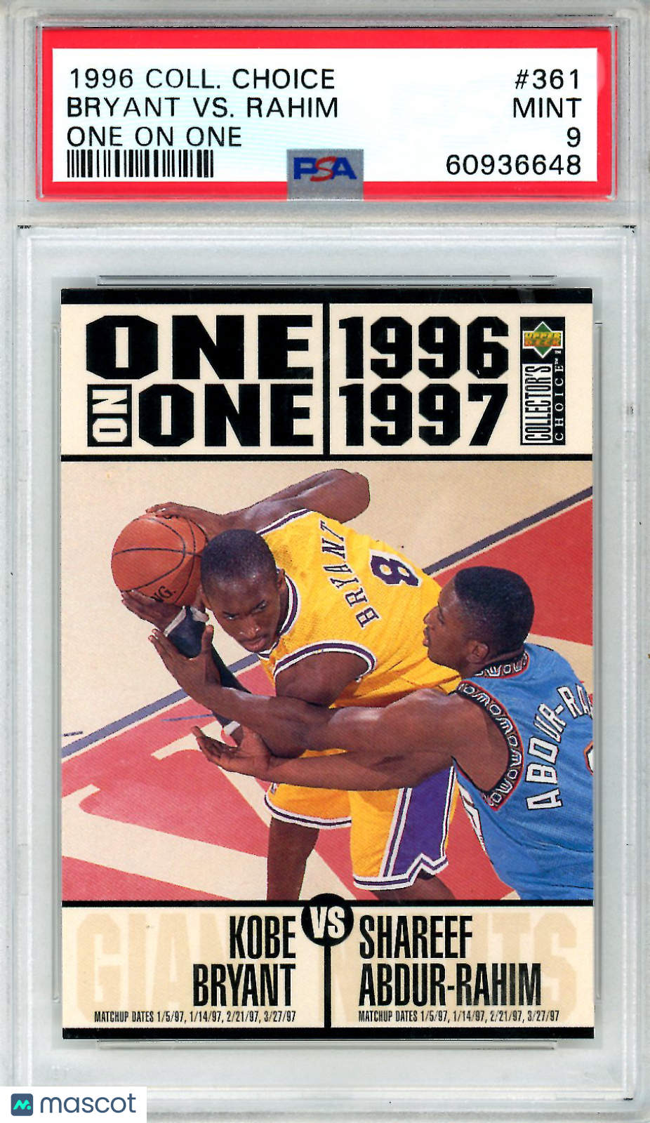 1996 Collector's Choice Abdur-Rahim Kobe Bryant One On One #361 PSA 9 Lakers