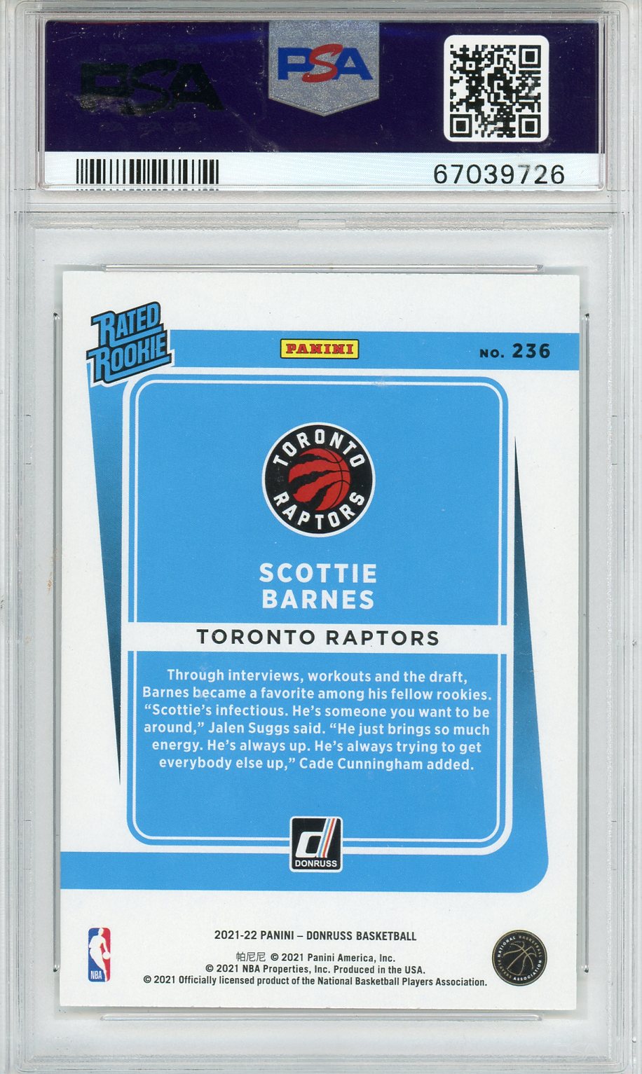 2021 Panini Donruss Scottie Barnes #236 PSA 9