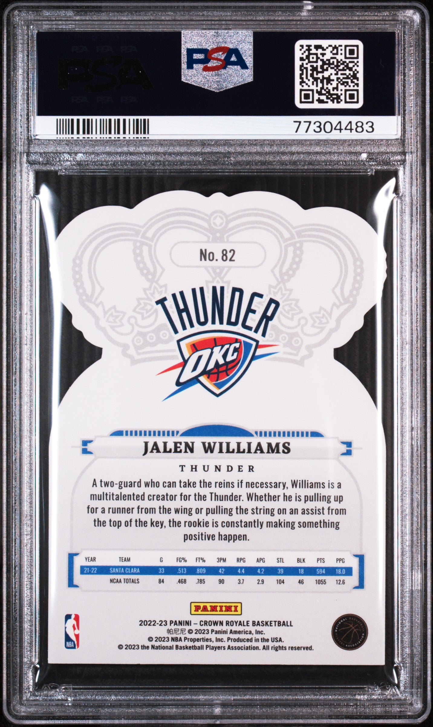 2022 Panini Crown Royale Jalen Williams Rookie #82 PSA 10 GEM MINT