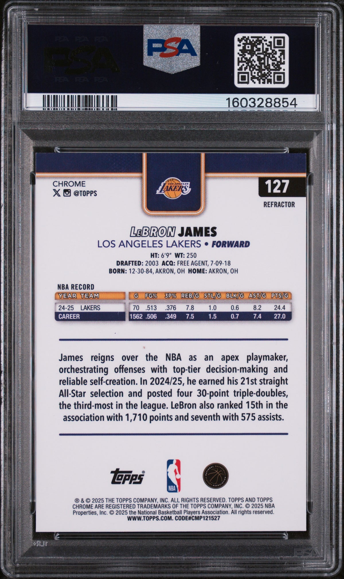 2025 Topps Chrome LeBron James Refractor #127 PSA 9