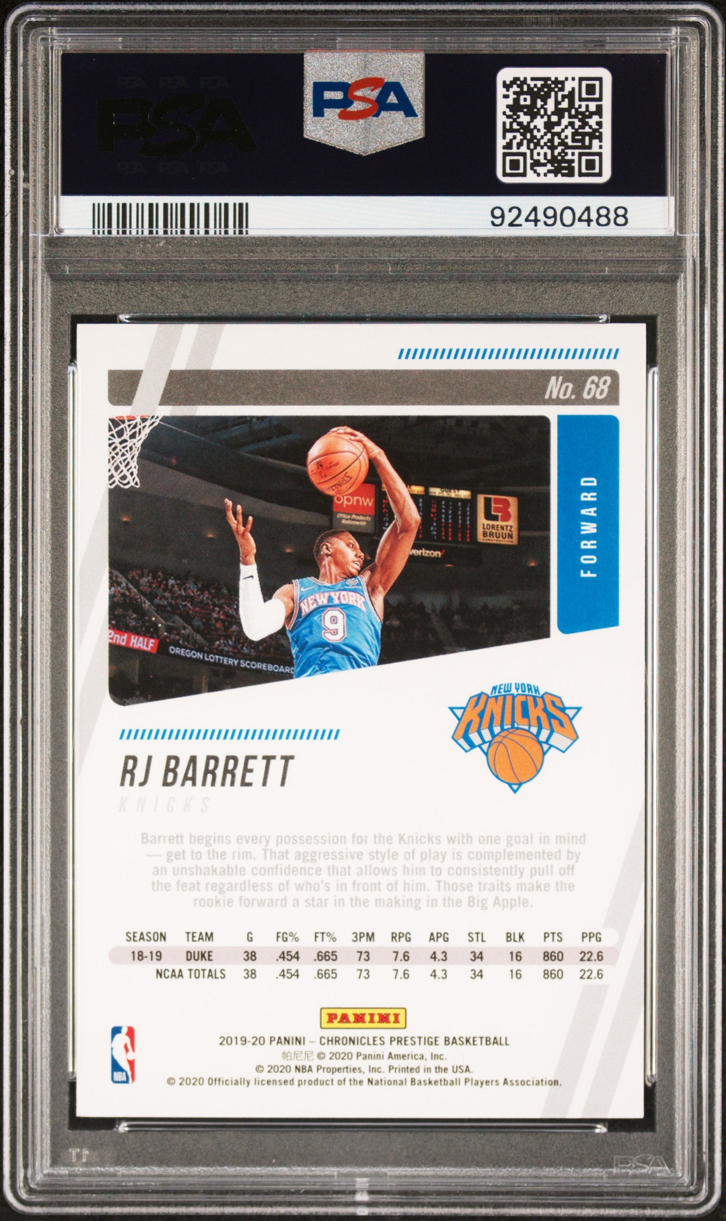 2019 Panini Chronicles RJ Barrett #68 PSA 10