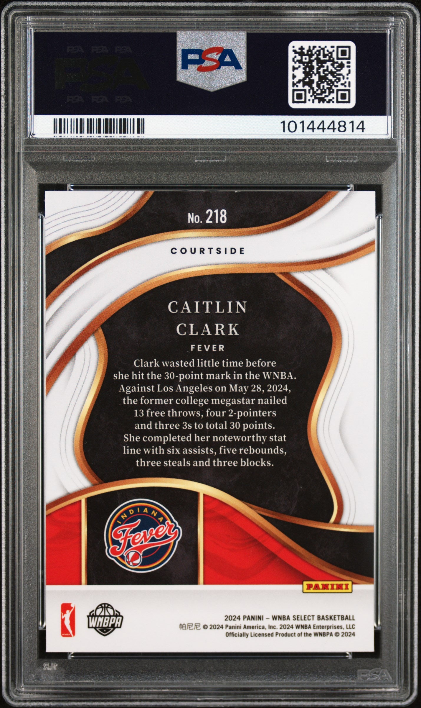 2024 Panini Select WNBA Caitlin Clark #218 PSA 9 MINT Indiana Fever
