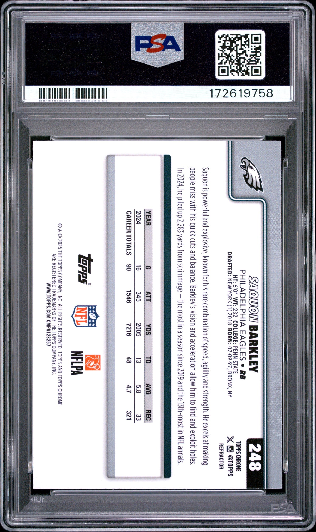 2025 Topps Chrome Saquon Barkley Refractor #248 PSA 10