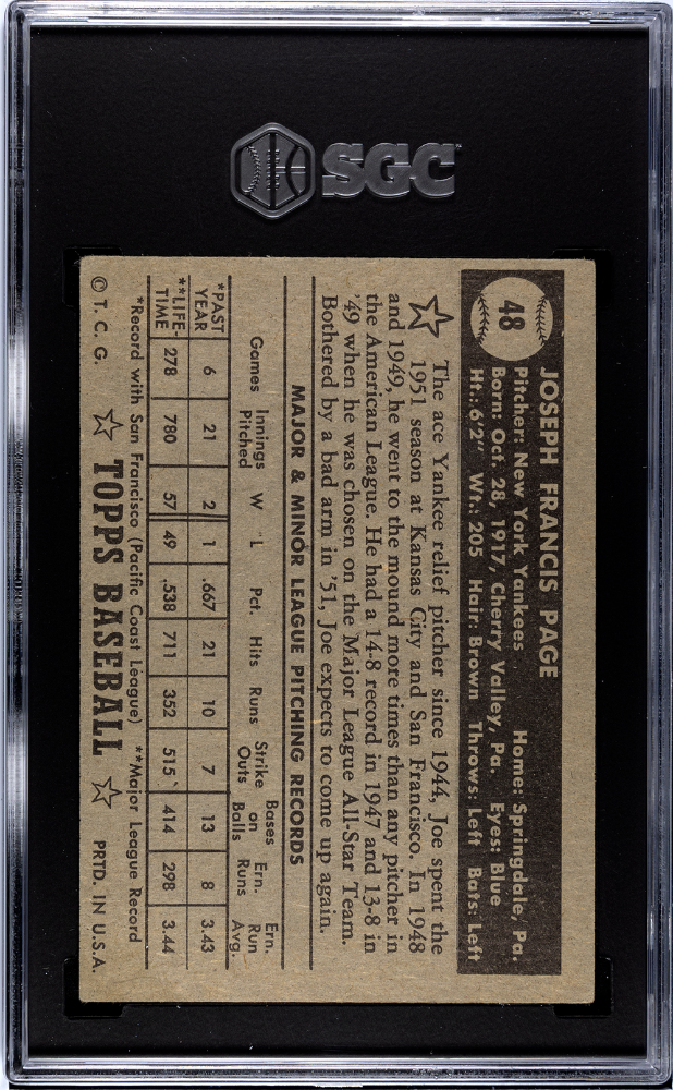 1952 Topps Joe Page Black Back #48 SGC 4