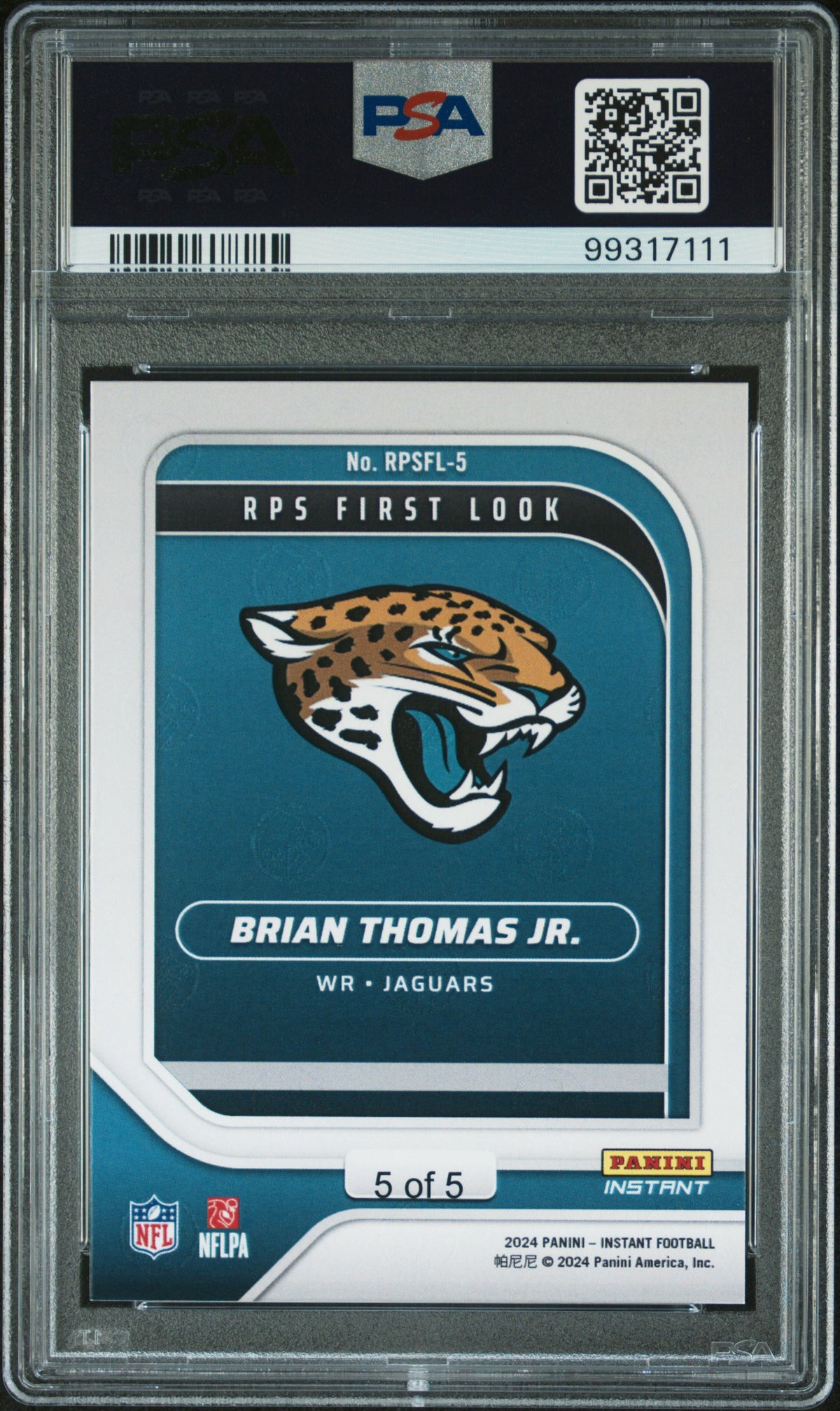 2024 Instant RPS First Look Brian Thomas JR. White Tiger Rookie PSA 9 Jaguars