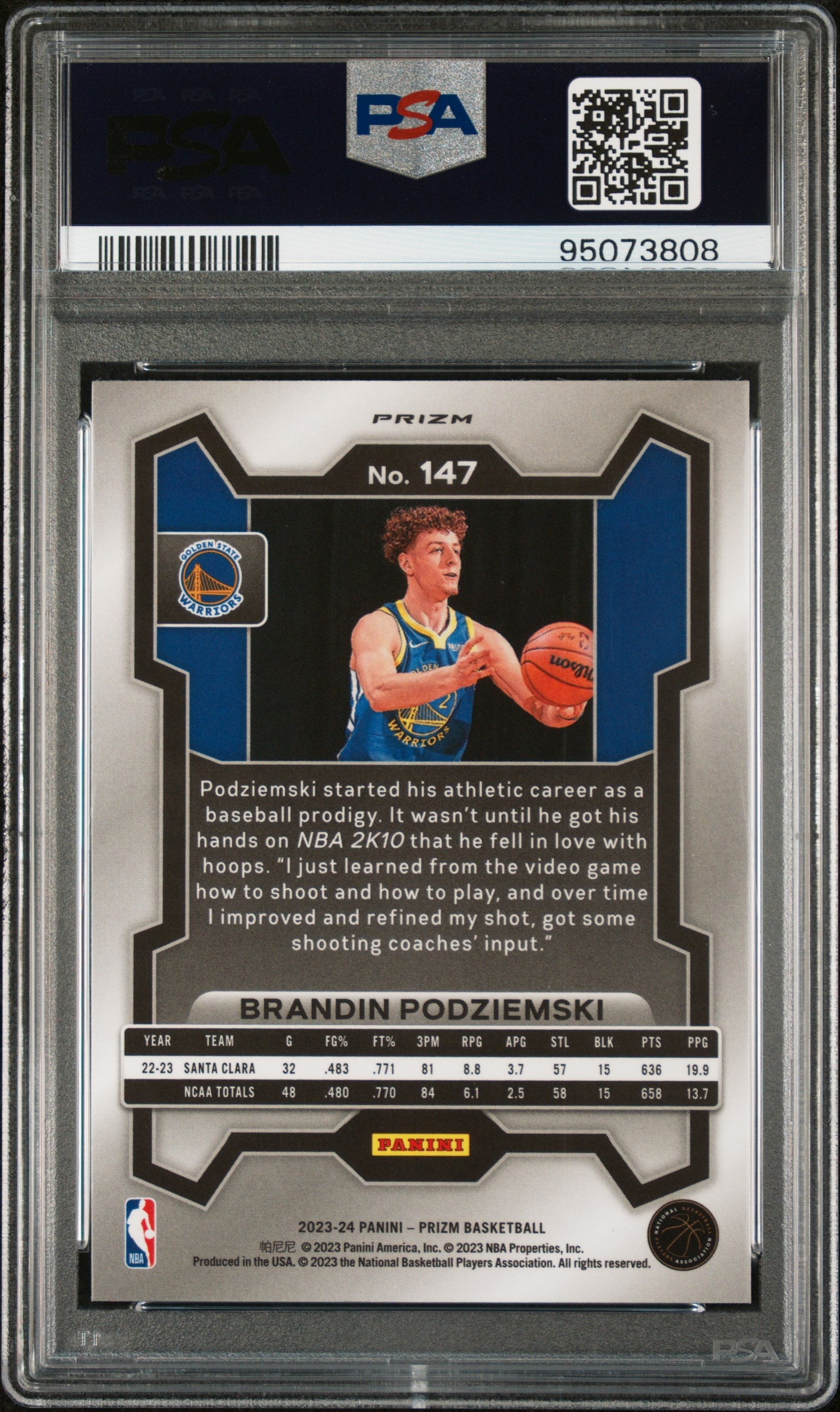2023 Panini Prizm Brandin Podziemski Silver Prizm #147 PSA 9