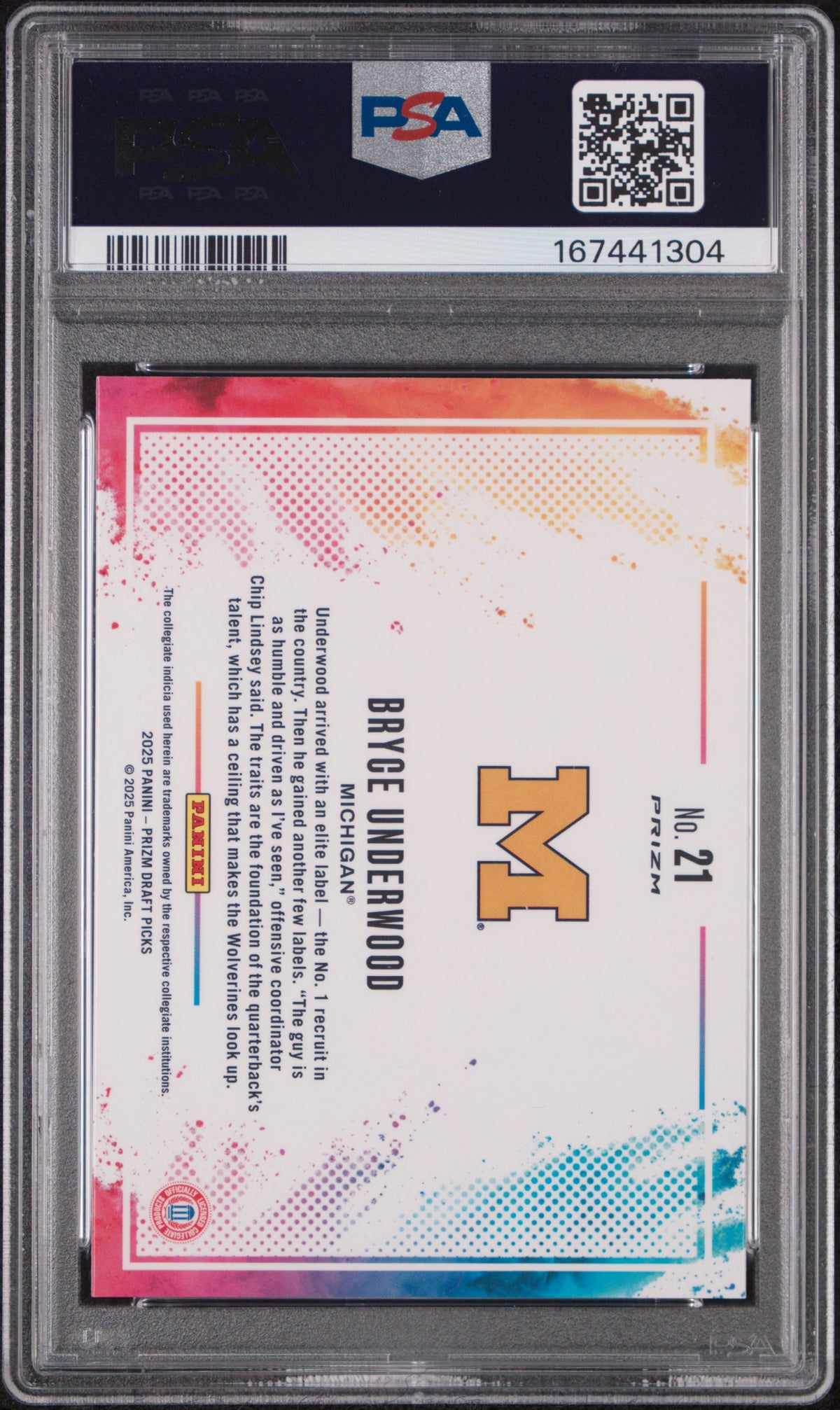 2025 Panini Prizm Draft Picks Black Color Blast Bryce Underwood #21 PSA 10