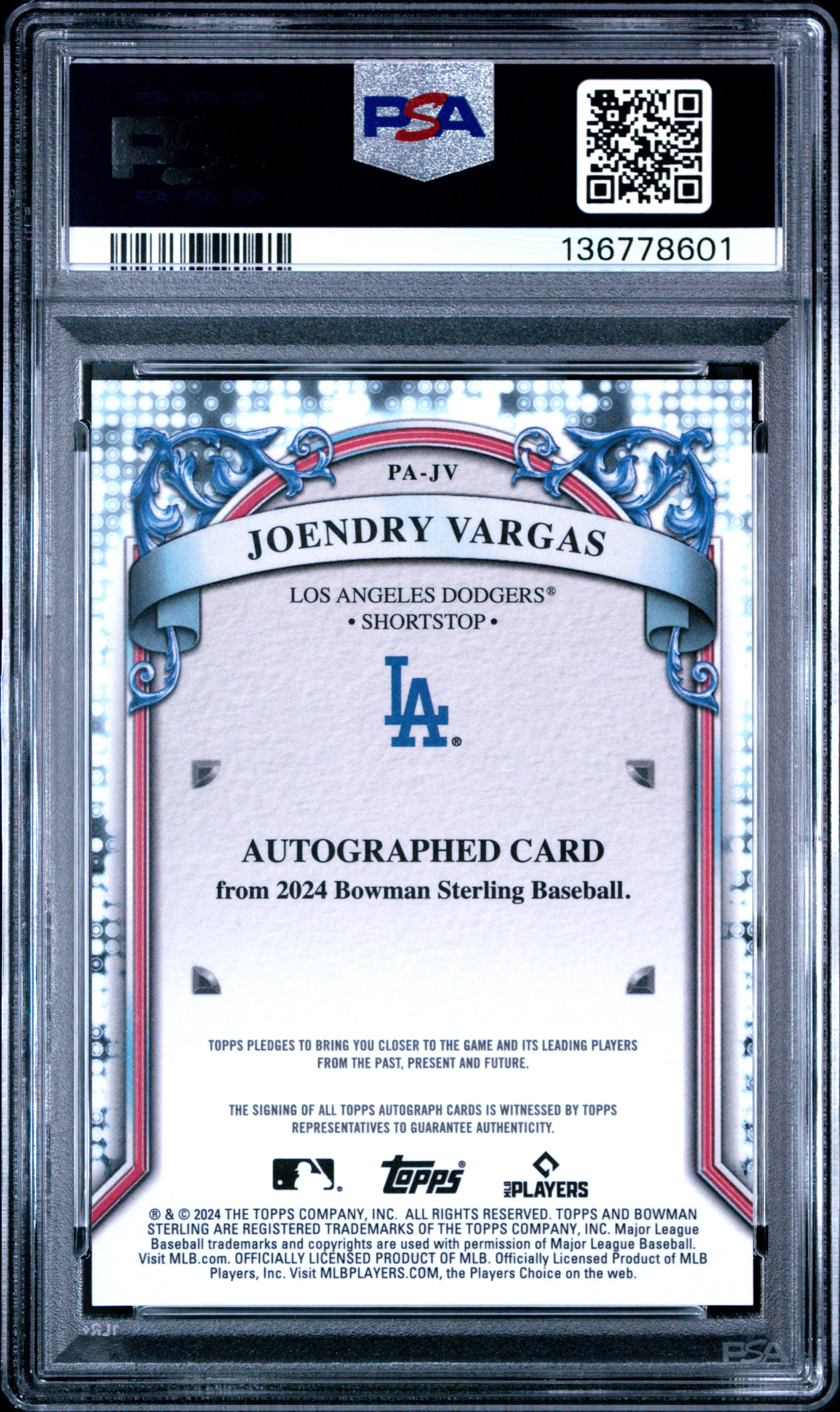 2024 Bowman Sterling Prospect Auto Joendry Vargas Speckle Ref 59/99 #PAJV PSA 10