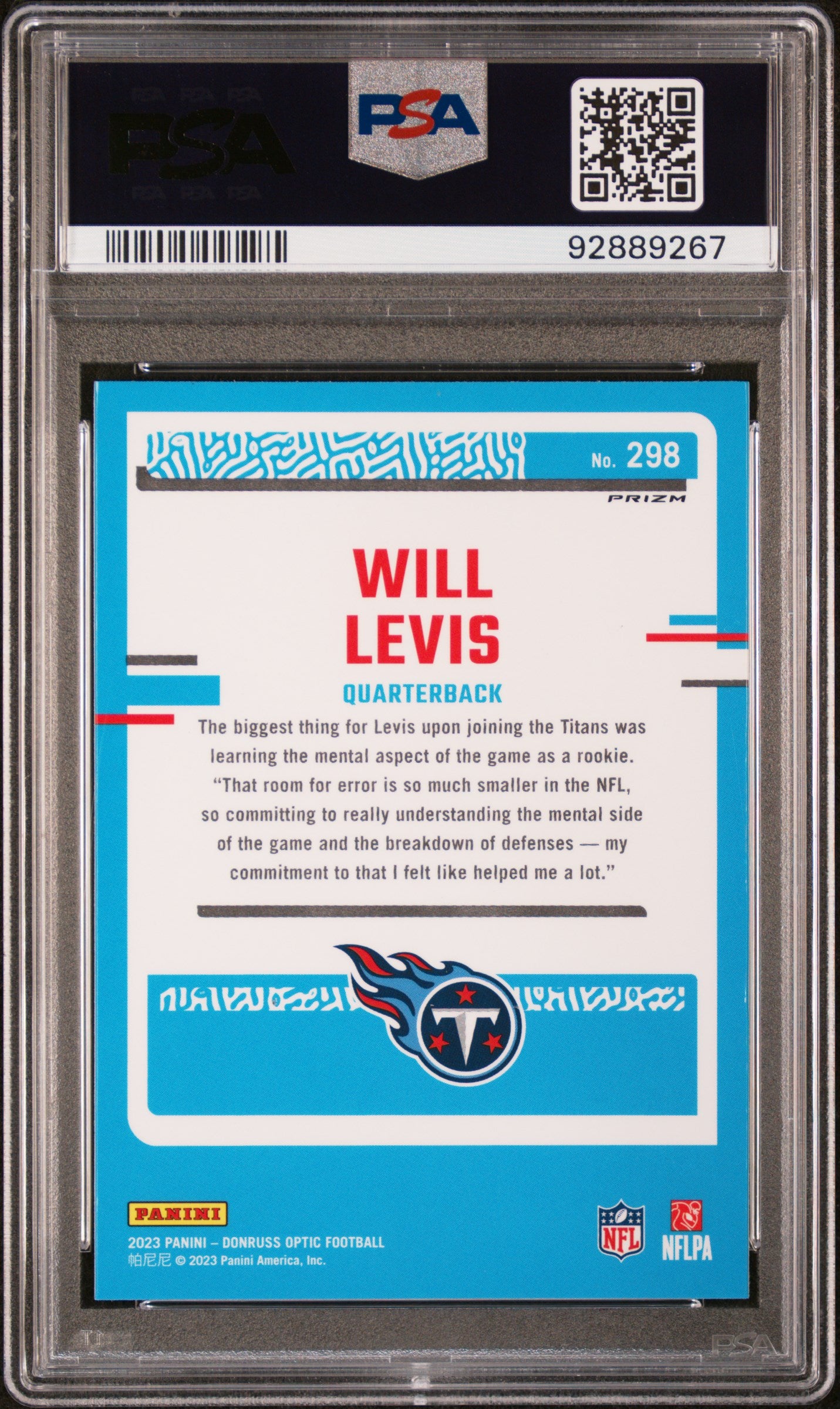 2023 Panini Donruss Optic Will Levis Holo #298 PSA 10
