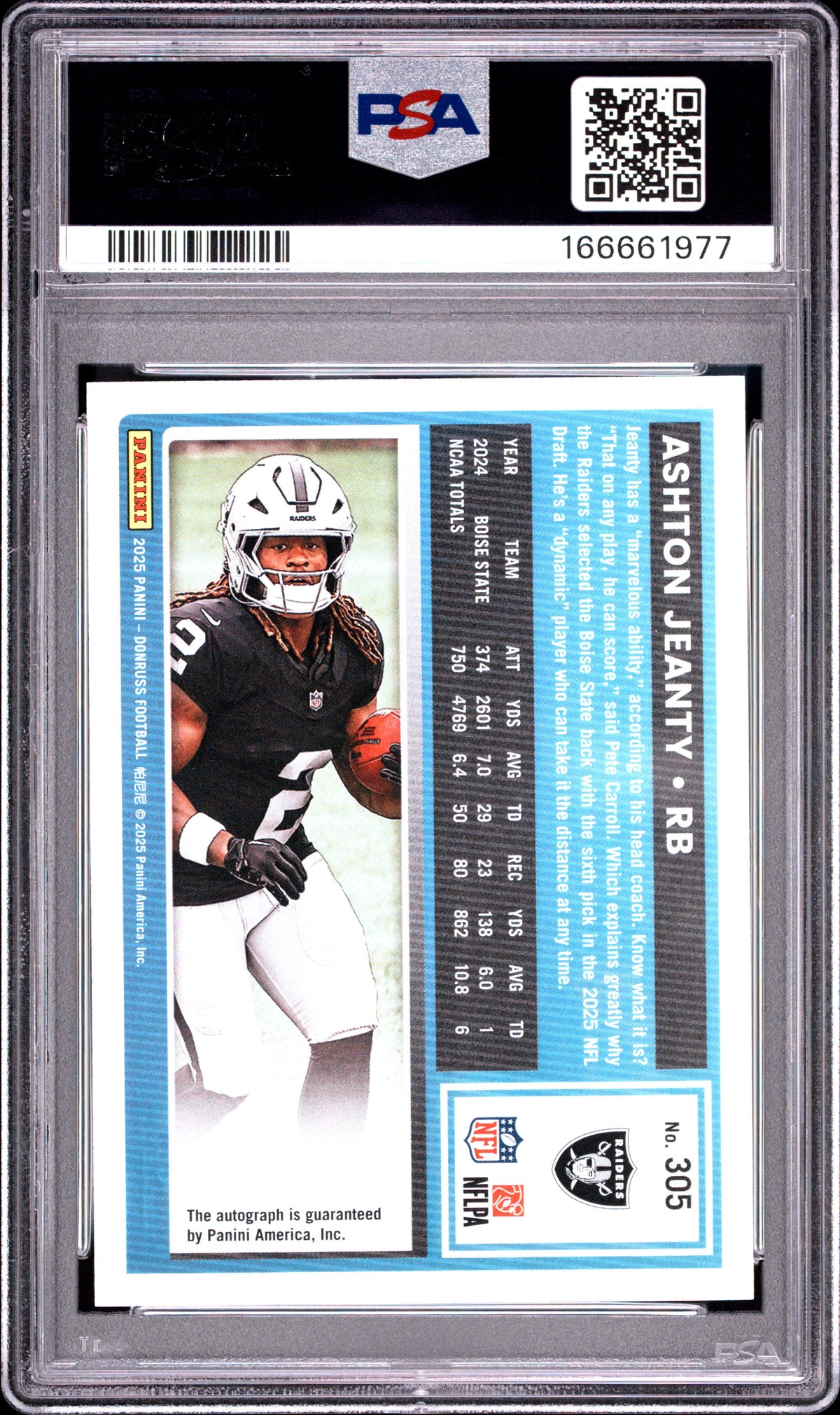 2025 Panini Donruss Ashton Jeanty Autograph Green #305 PSA 9