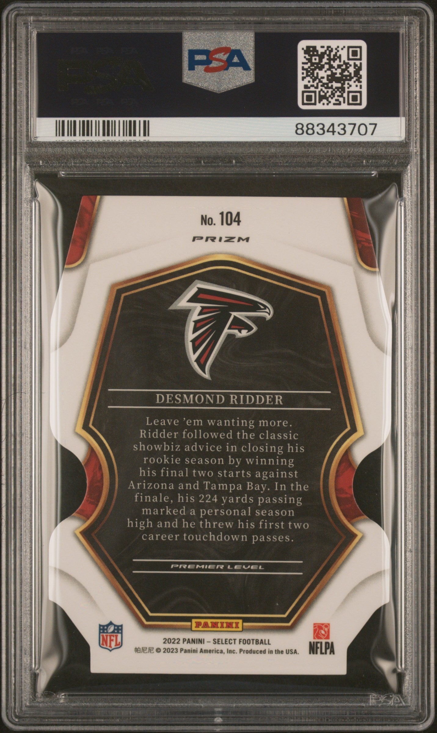 2022 Select Desmond Ridder Die Cut Zebra Prizm Rookie PSA 10 GEM MINT Falcons