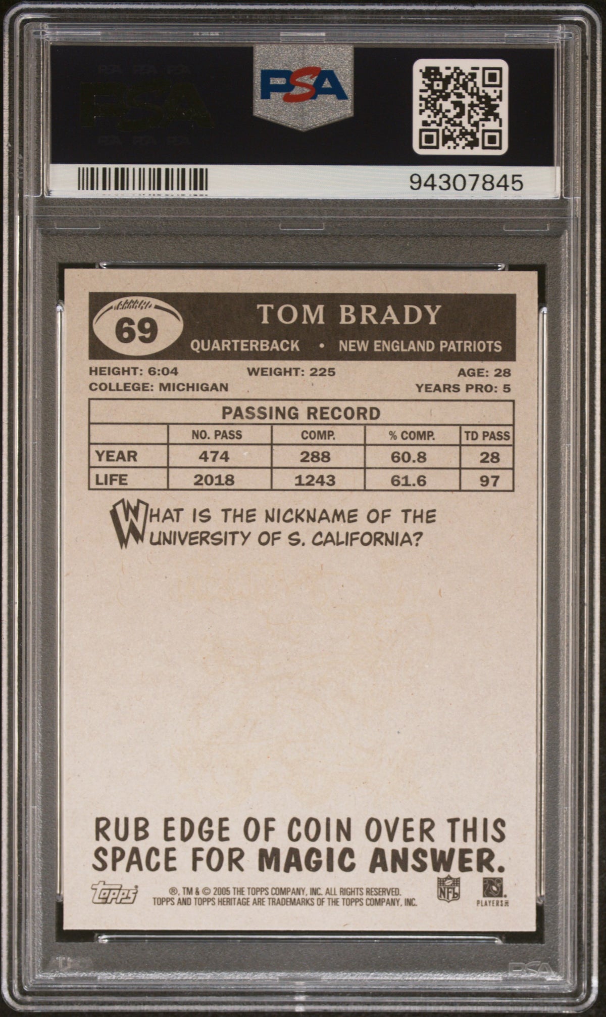2005 Topps Heritage Tom Brady #69 PSA 10