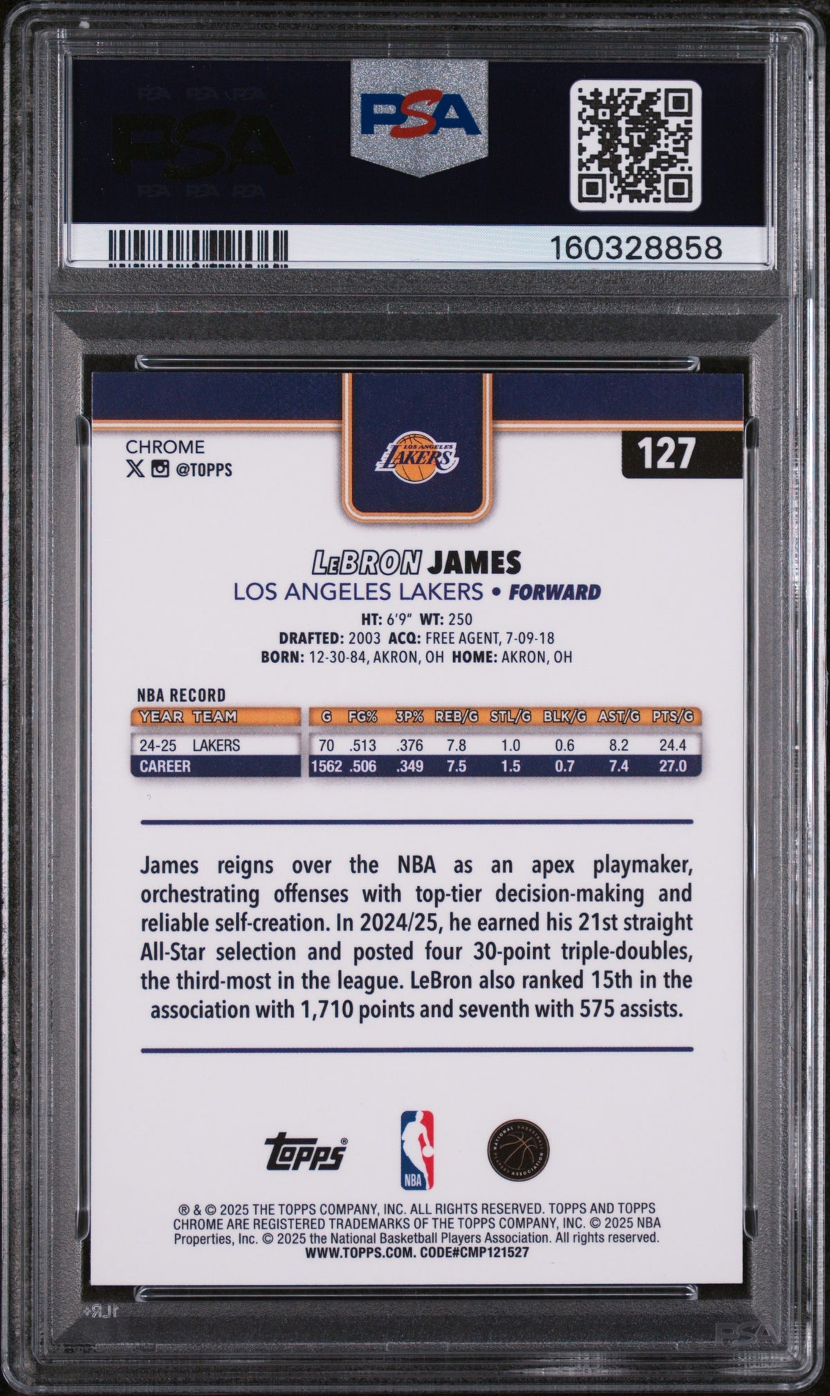 2025 Topps Chrome LeBron James Basketball Refractor #127 PSA 9