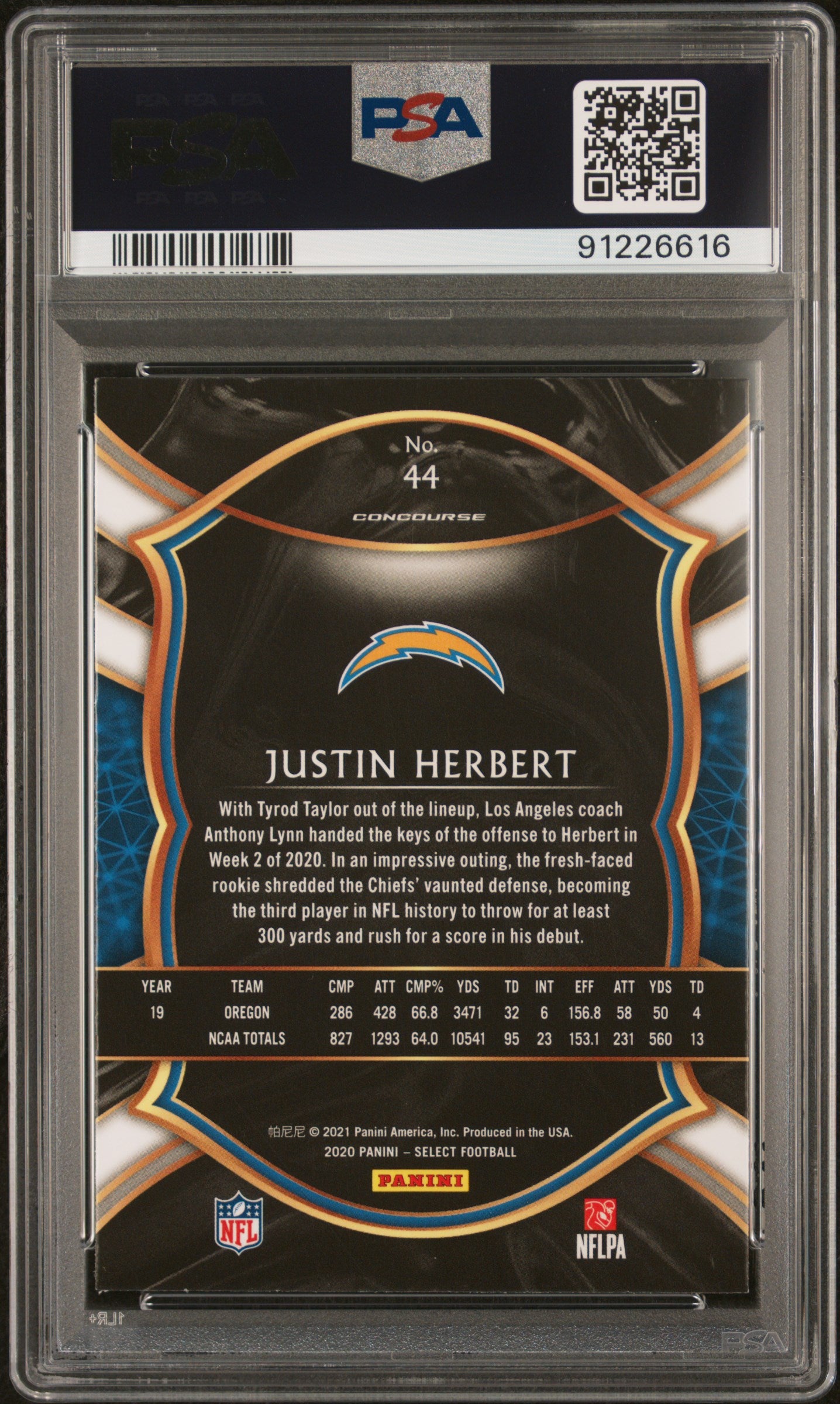 2020 Panini Select Justin Herbert #44 PSA 10