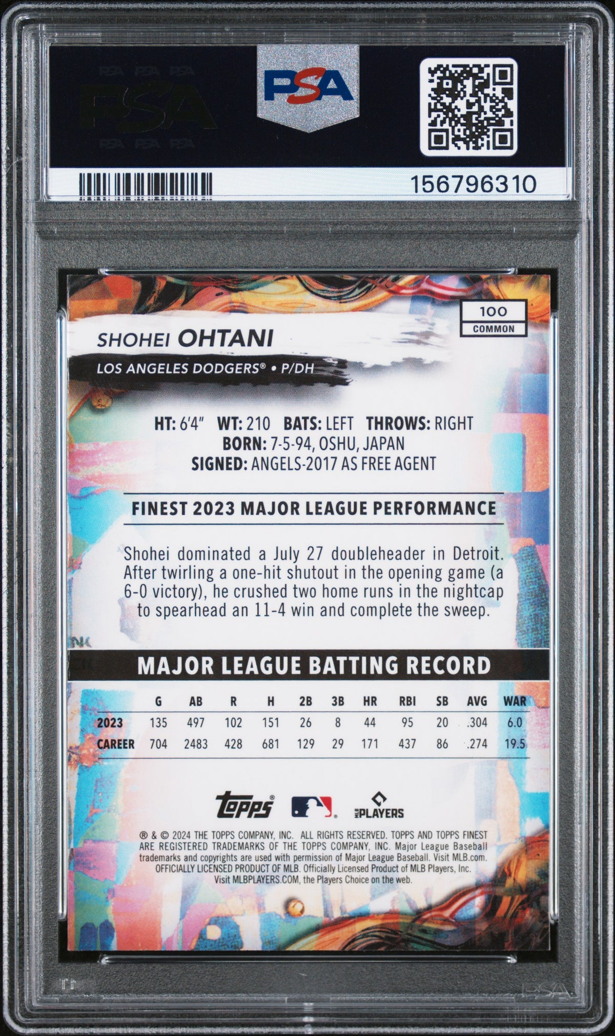2024 Topps Finest Shohei Ohtani Checkerboard Refractor #100 PSA 10 GEM MINT