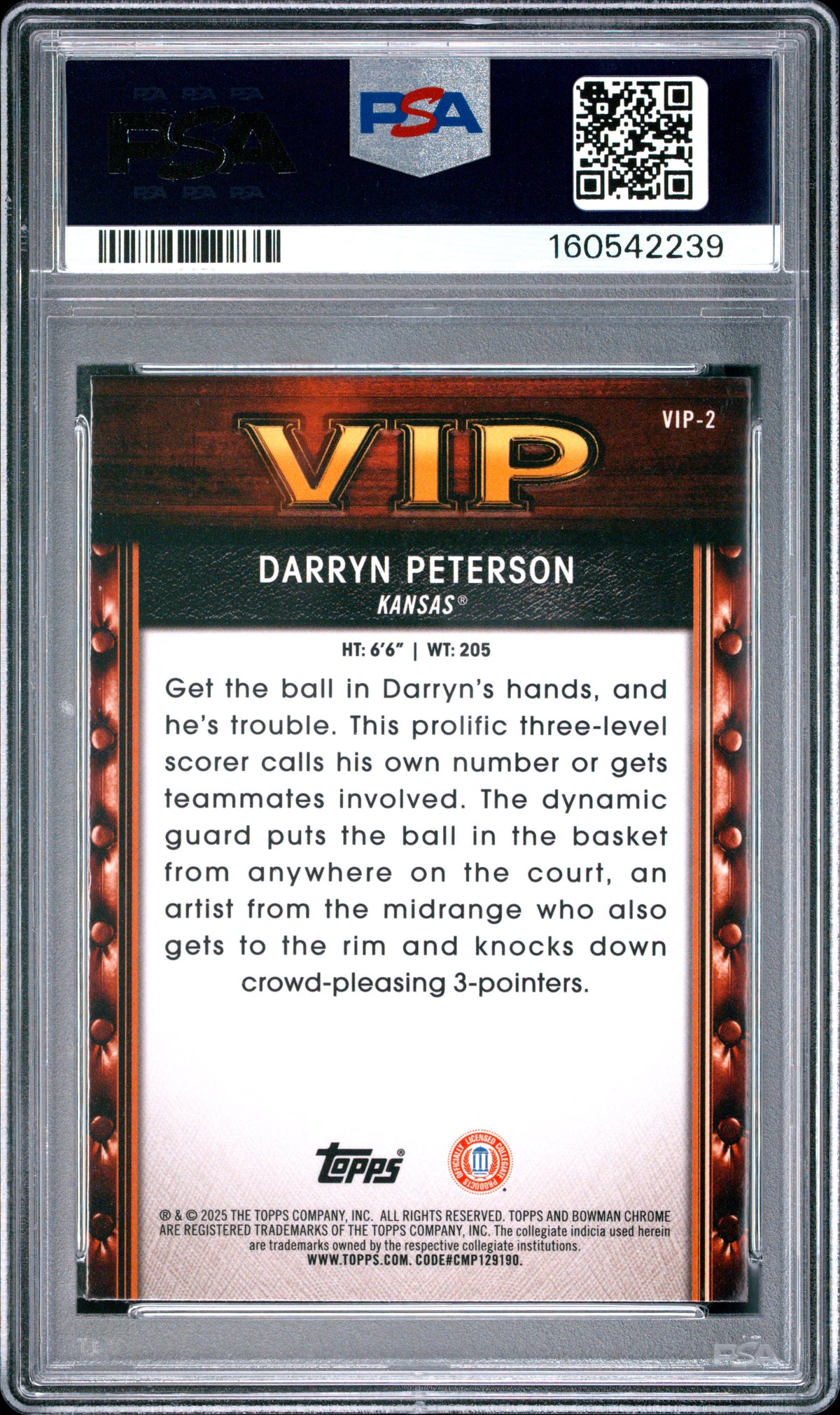 2025 Bowman Chrome Very Important Prospects Darryn Peterson #VIP-2 PSA 10