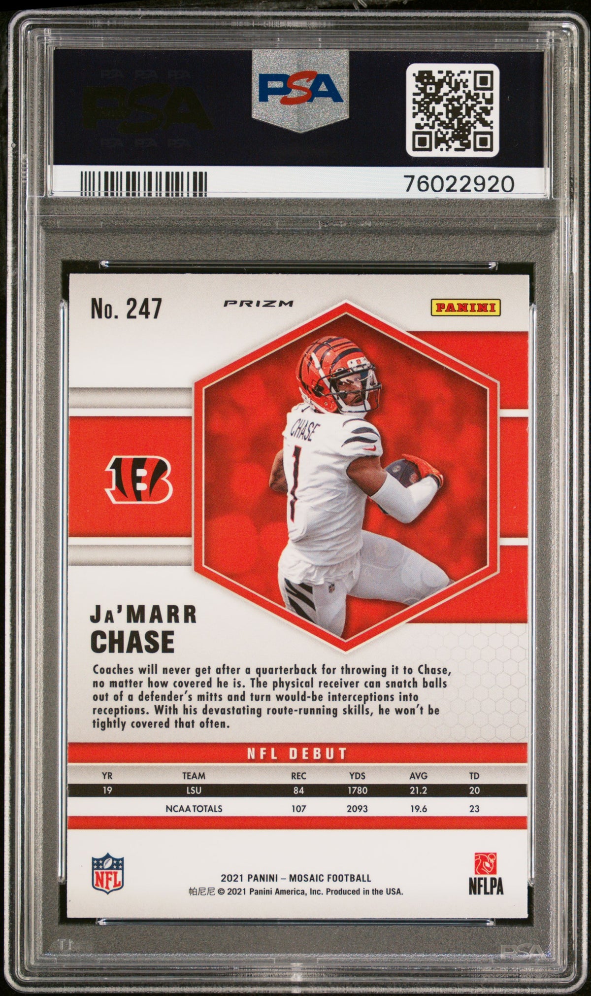 2021 Panini Mosaic Ja’Marr Chase Rookie #247 PSA 9 MINT Cincinnati Bengals