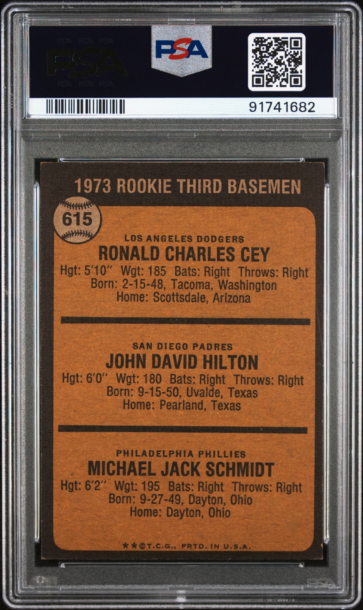 1973 Topps Mike Schmidt Rookie 3rd Basemen Ron Cey John Hilton RC PSA 6 EX-MT