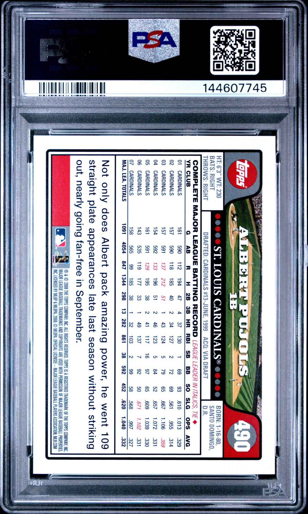 2008 Topps Albert Pujols #490 PSA 10