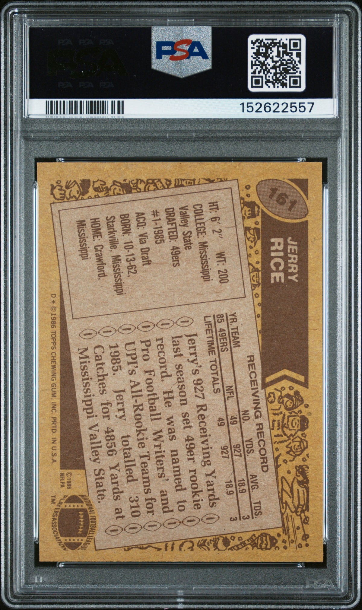 1986 Topps Jerry Rice #161 PSA 7