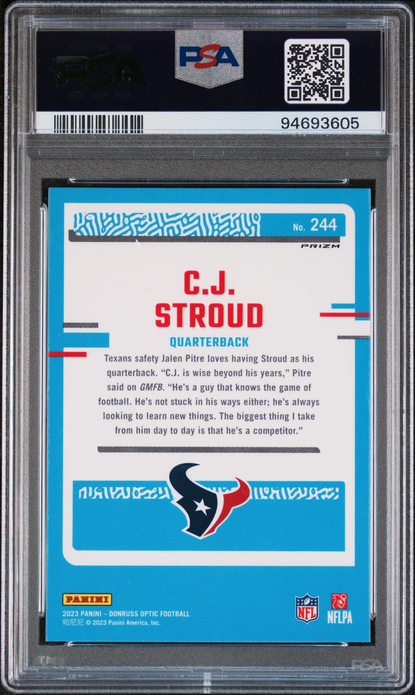 2023 Panini Donruss Optic CJ Stroud Green Velocity #244 PSA 10