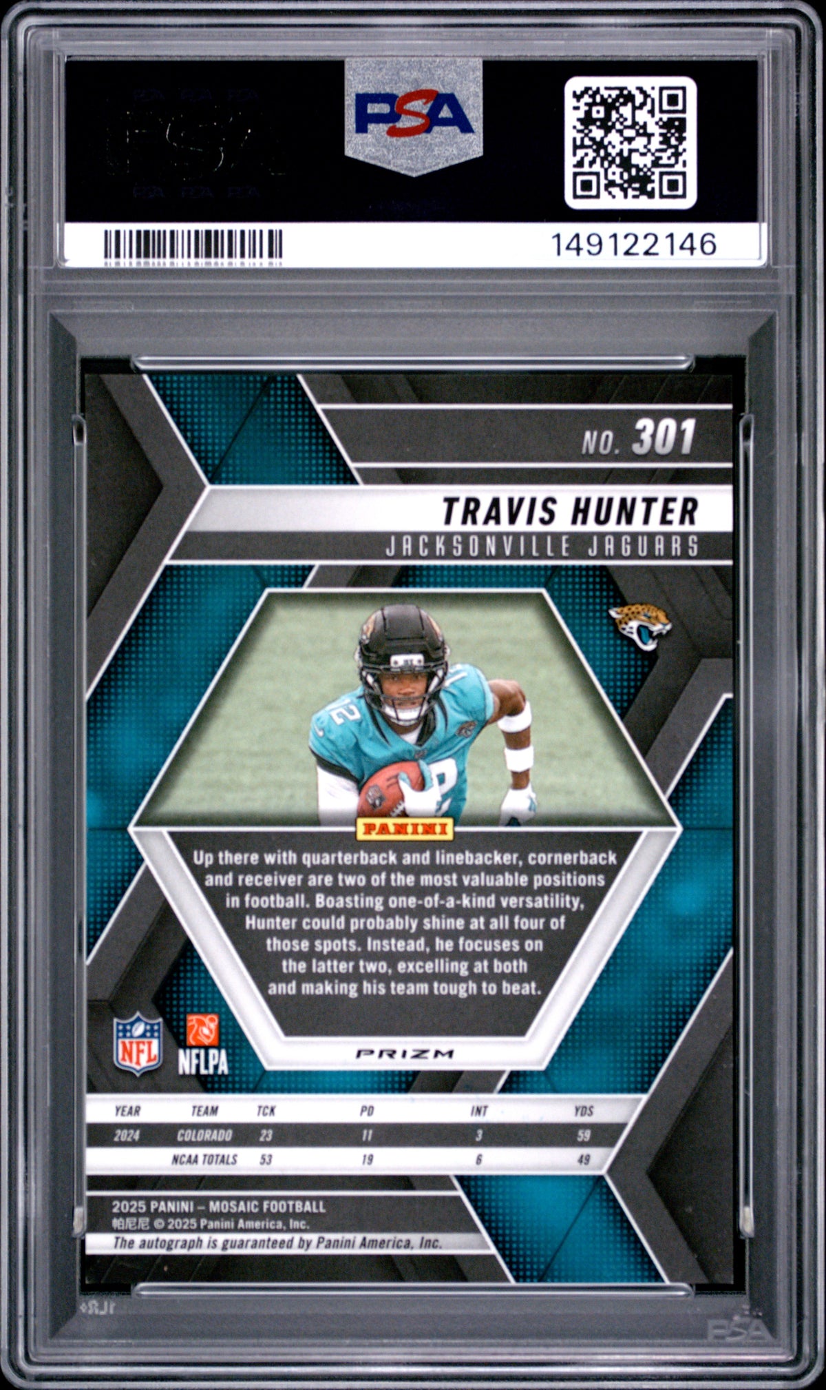 2025 Mosaic Travis Hunter RC Auto Fusion Red & Yellow Choice PSA 9 MINT Jaguars