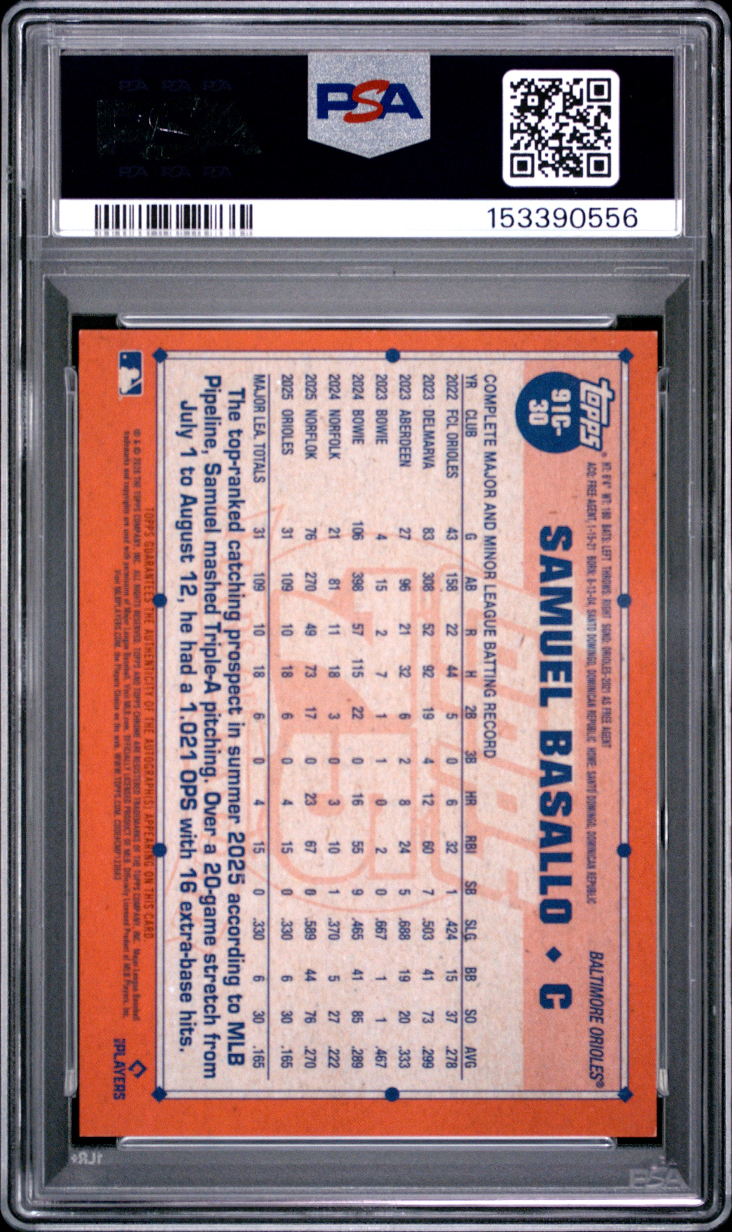 2026 Topps Silver Pack 1991 Chrome Promo Samuel Basallo Autograph 124/299 PSA 9