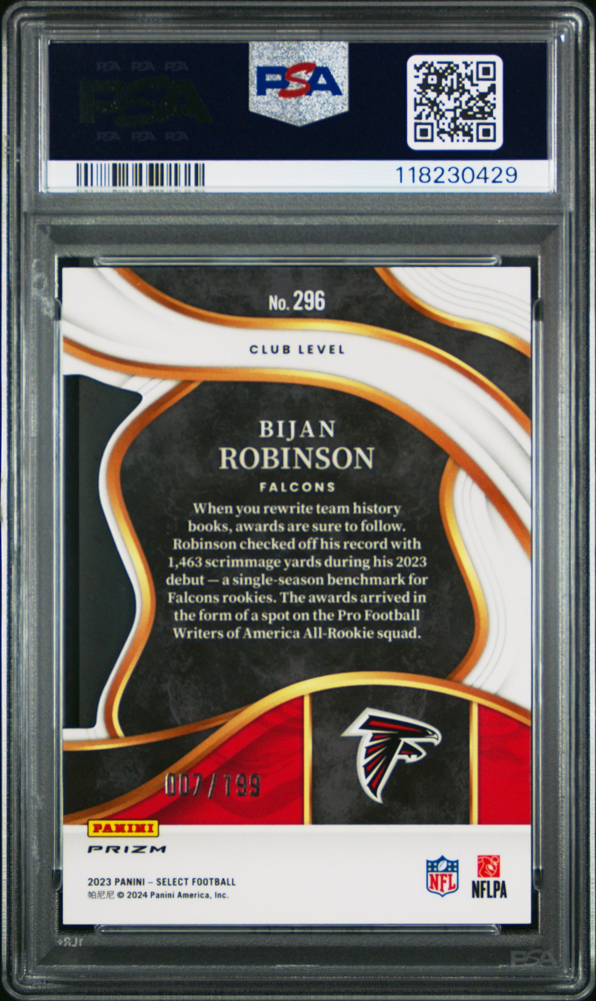 2023 Panini Select Bijan Robinson Die Cut White Prizm #296 PSA 10