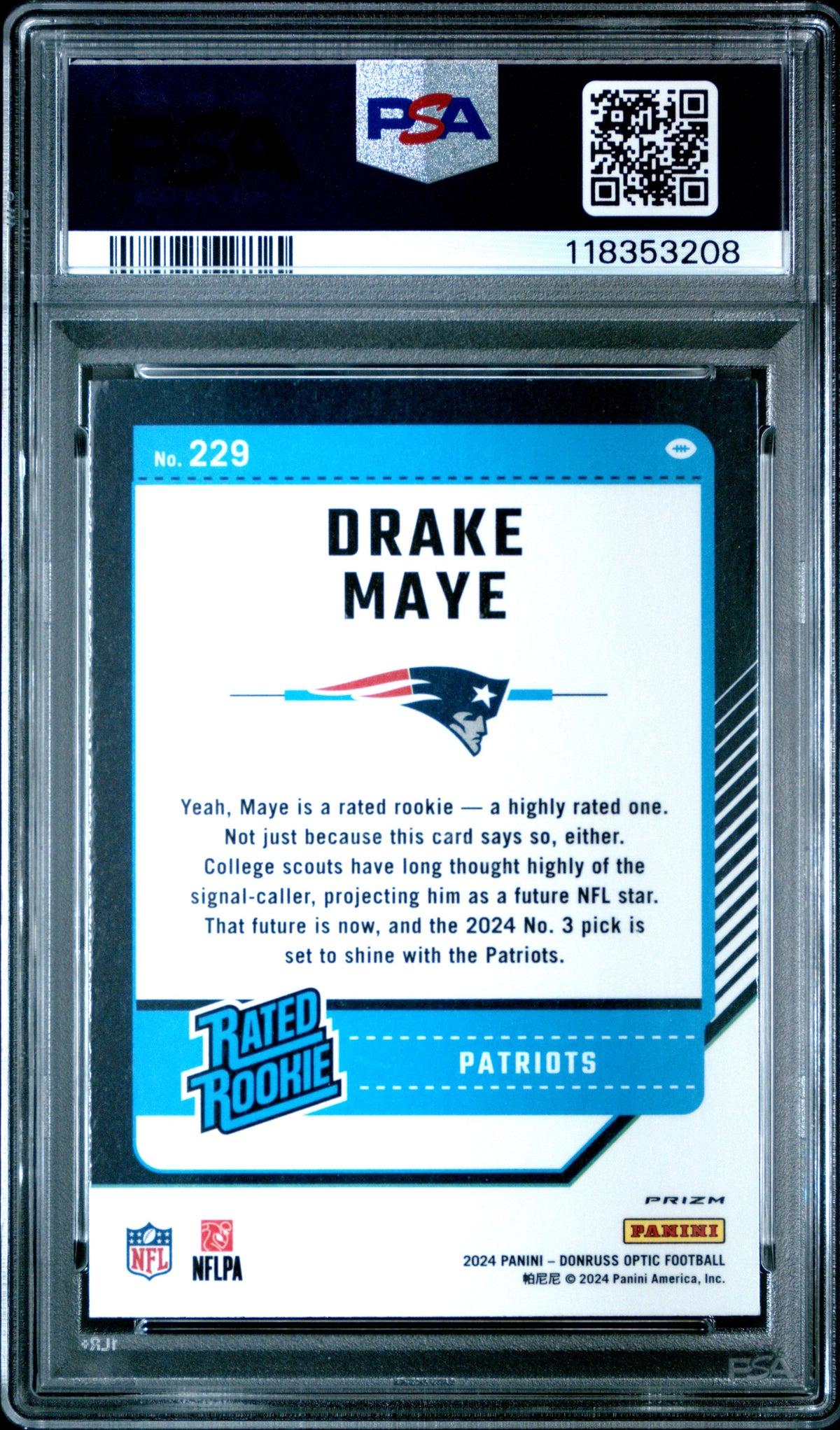 2024 Panini Donruss Optic Drake Maye Red Hyper #229 PSA 10